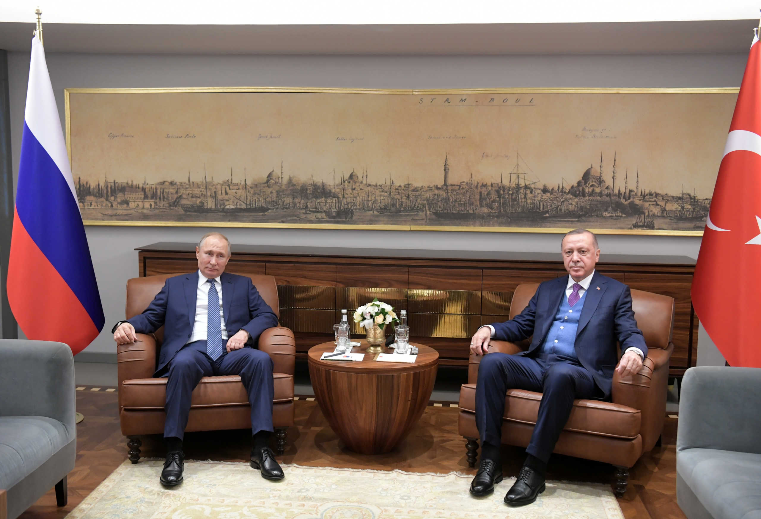 Turkish President Tayyip Erdogan meets with his Russian counterpart Vladimir Putin in Istanbul, Turkey January 8, 2020. Sputnik