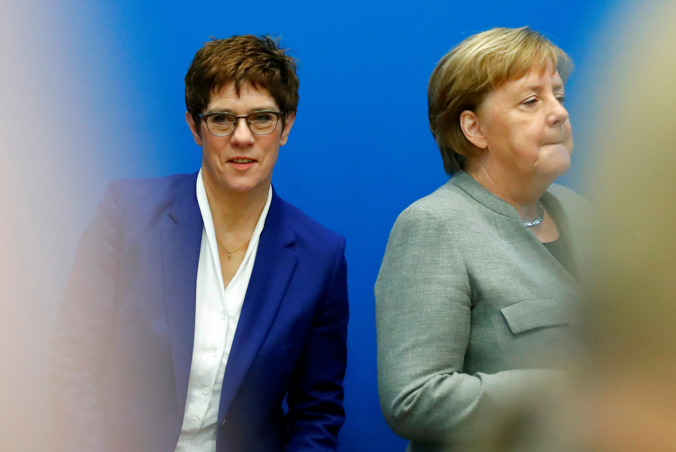 Outgoing leader of the Christian Democratic Union (CDU) Annegret Kramp-Karrenbauer and Germany's Chancellor Angela Merkel arrive for a board meeting at the party’s headquarters in Berlin, Germany February 10, 2020. REUTERS