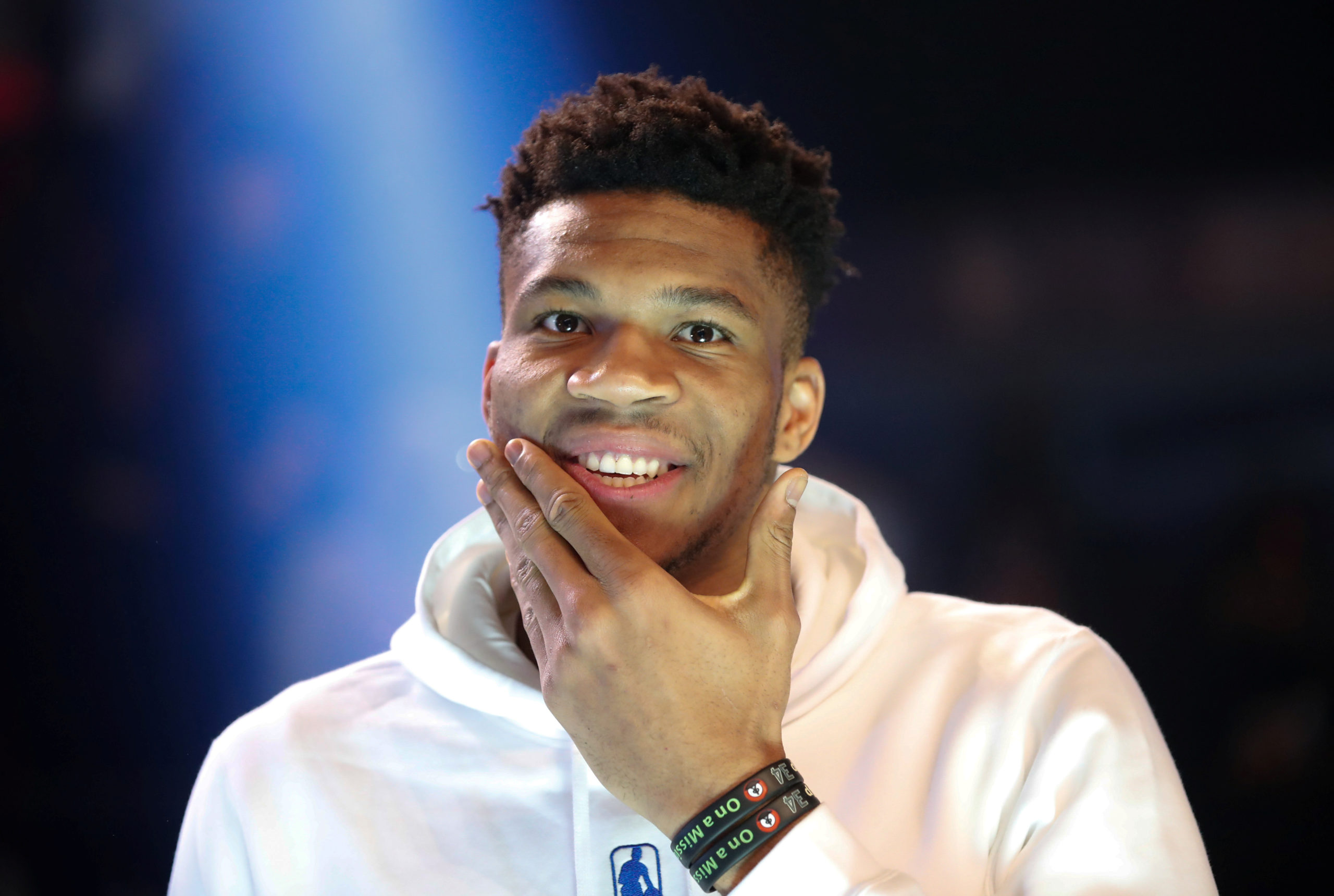 Milwaukee Bucks forward Giannis Antetokounmpo gestures as he attends the Paris Ring basketball tournament ahead of the NBA Paris Game 2020 in Paris, France January 22, 2020. REUTERS