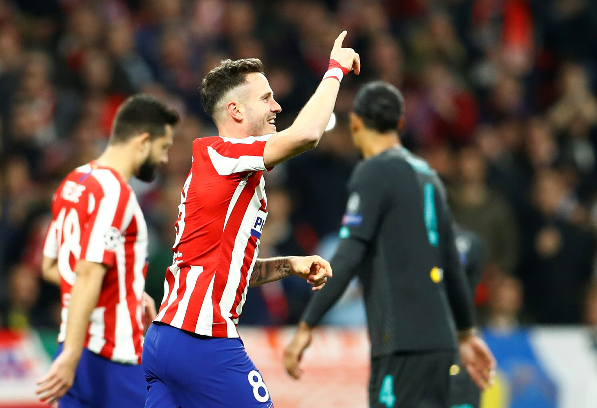 Soccer Football - Champions League - Round of 16 First Leg - Atletico Madrid v Liverpool - Wanda Metropolitano, Madrid, Spain - February 18, 2020  Atletico Madrid's Saul Niguez celebrates scoring their first goal   REUTERS