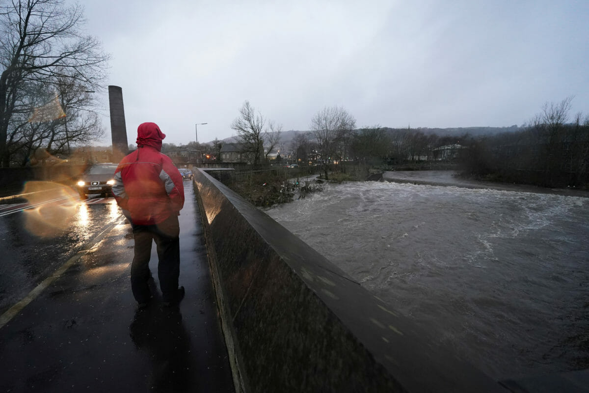 The River Irwell is seen in Ramsbottom, Lancashire as hurricane-force winds and rain have affected the country's transport network leading to disruptions and prompting warnings of power cuts and a risk to life, in Britain February 9, 2020. REUTERS