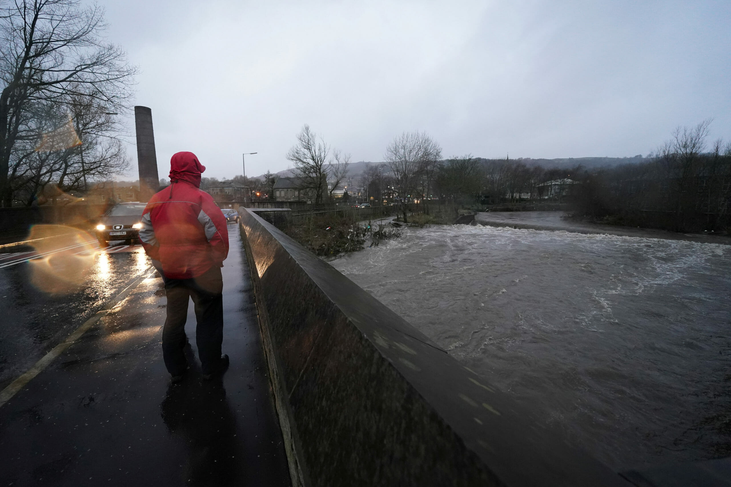 The River Irwell is seen in Ramsbottom, Lancashire as hurricane-force winds and rain have affected the country's transport network leading to disruptions and prompting warnings of power cuts and a risk to life, in Britain February 9, 2020. REUTERS