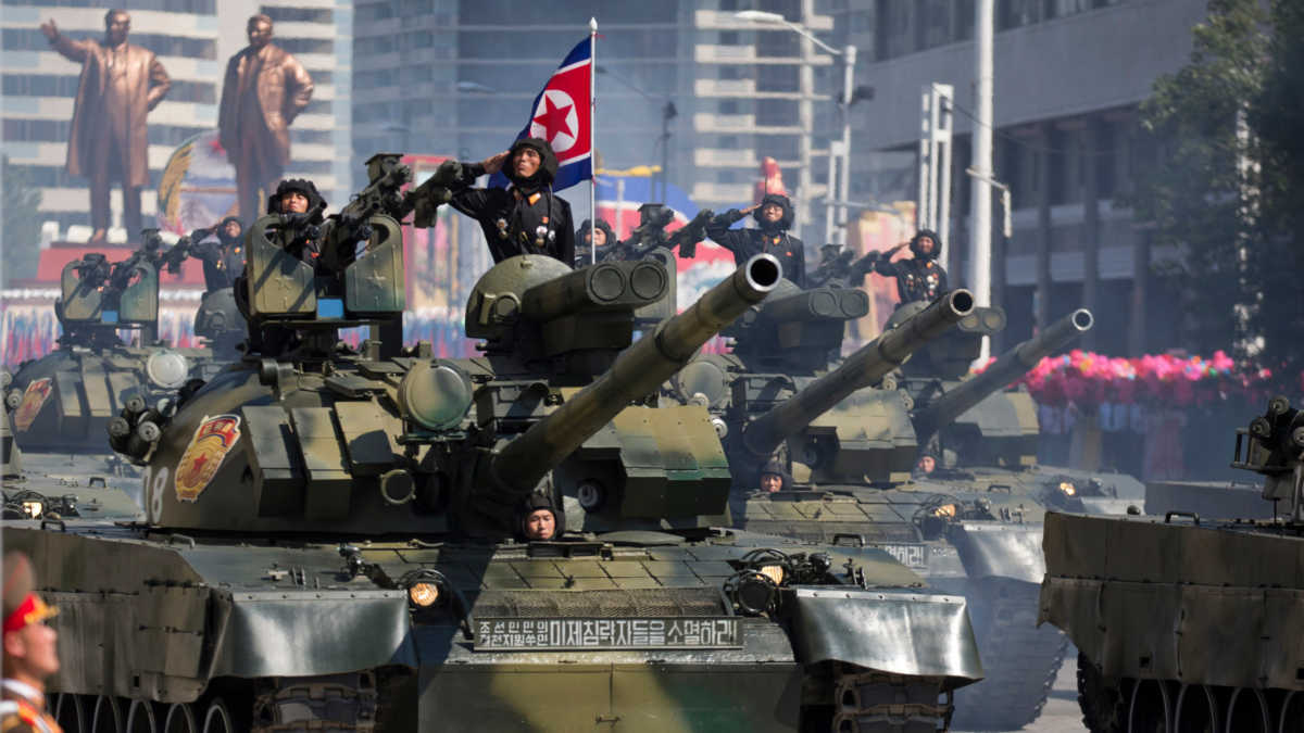 Tanks roll past during a parade for the 70th anniversary of North Korea's founding day in Pyongyang, North Korea, Sunday, Sept. 9, 2018. North Korea staged a major military parade, huge rallies and will revive its iconic mass games on Sunday to mark its 70th anniversary as a nation. (AP Photo