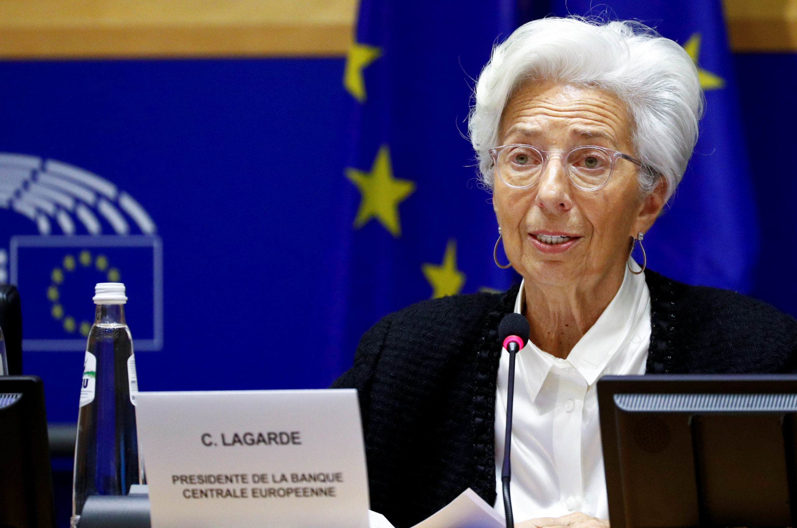 European Central Bank President Christine Lagarde testifies before the European Parliament's Economic and Monetary Affairs Committee in Brussels, Belgium February 6, 2020. REUTERS