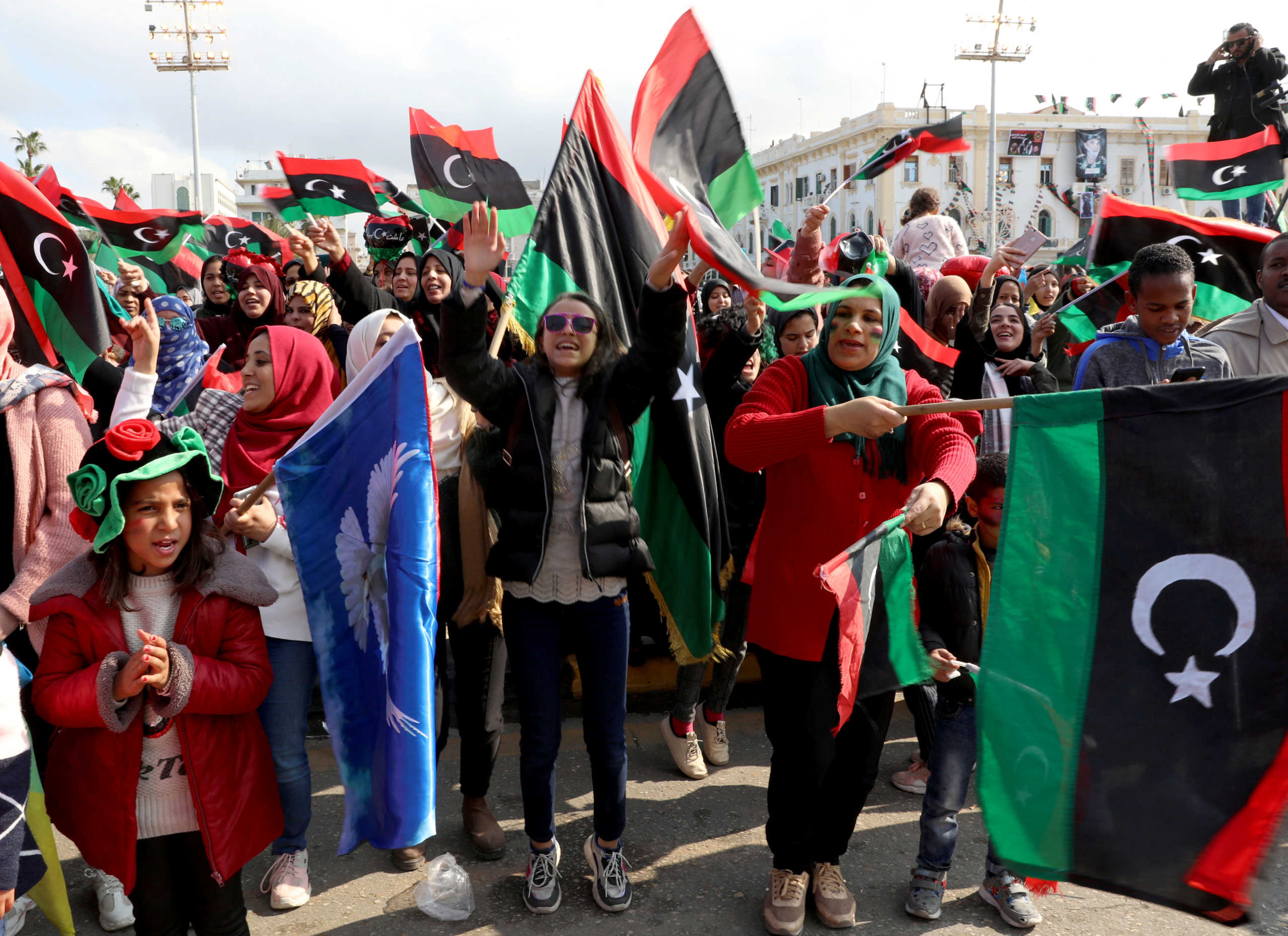 Libyans celebrate the 9th anniversary of the revolution at Martyrs' Square in Tripoli ,Libya February 17, 2020. REUTERS
