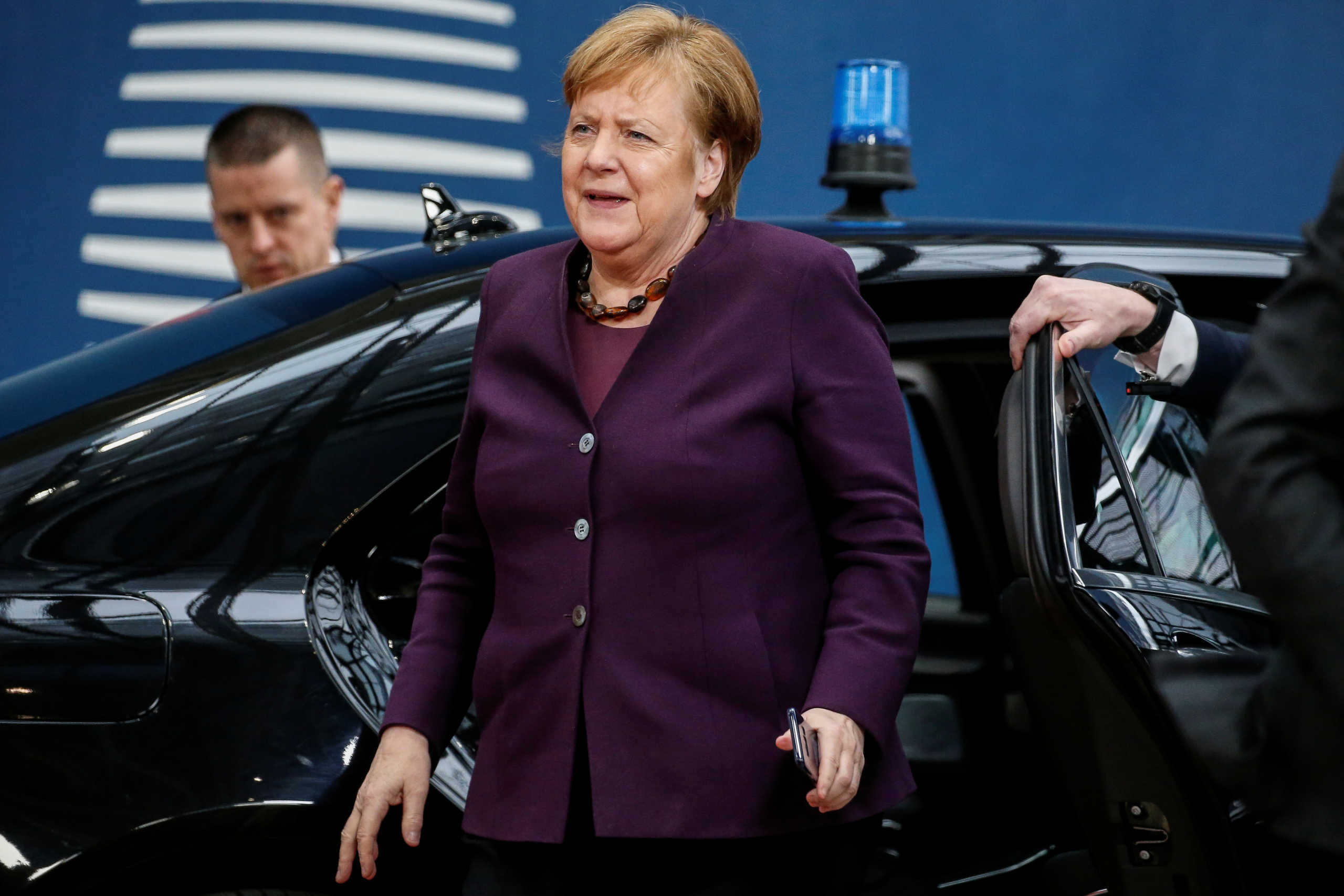 German Chancellor Angela Merkel arrives for the a special European council on budget in Brussels, Belgium February 20, 2020. Julien Warnand