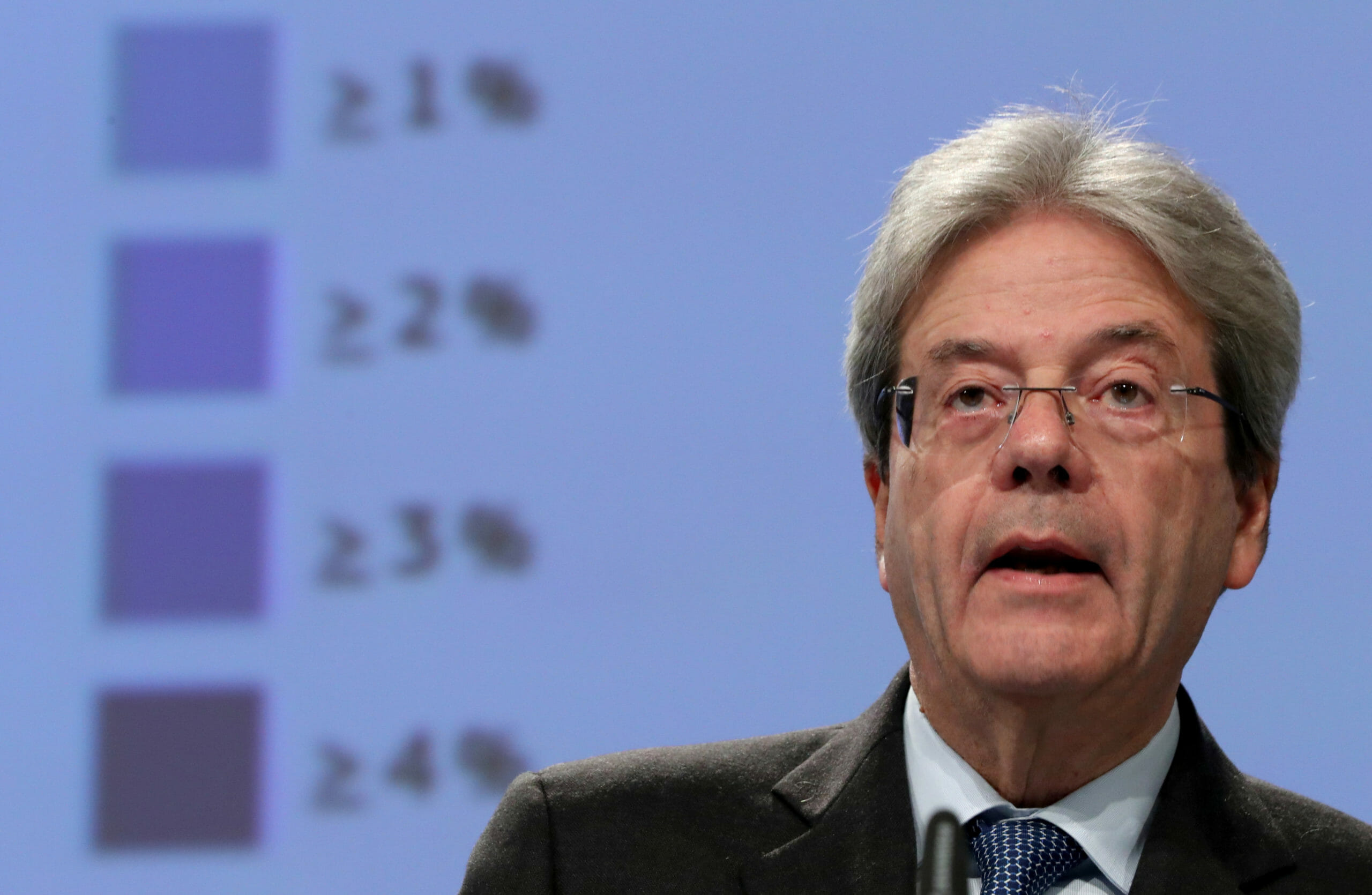 European Economic Commissioner Paolo Gentiloni addresses a news conference on the EU's winter economic forecast, in Brussels Belgium February 13, 2020. REUTERS