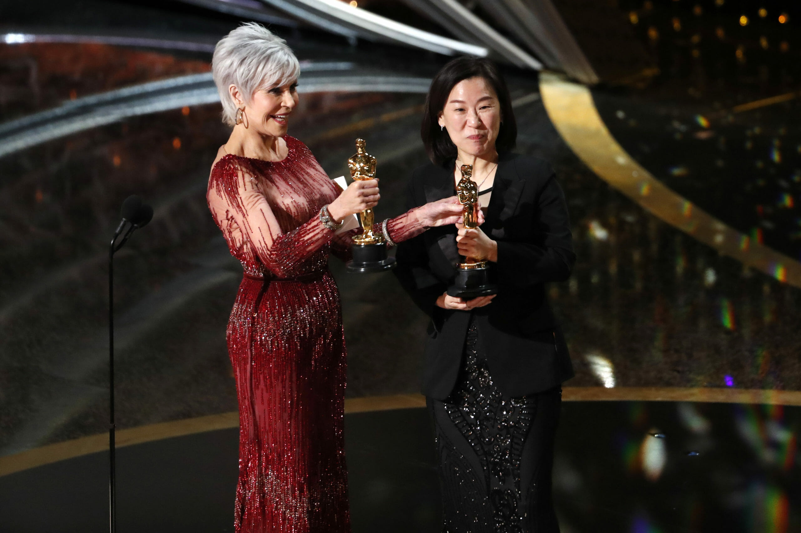 Jane Fonda presents the Oscars as Kwak Sin Ae and Bong Joon Ho win for Best Picture for "Parasite" at the 92nd Academy Awards in Hollywood, Los Angeles, California, U.S., February 9, 2020. REUTERS