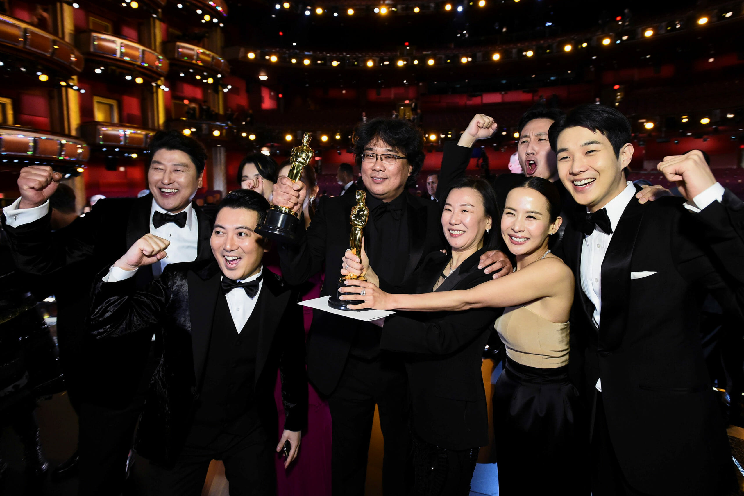 Bong Joon Ho and the cast of "Parasite" pose at the 92nd Academy Awards in Hollywood, Los Angeles, California, U.S., February 9, 2020. Matt Petit