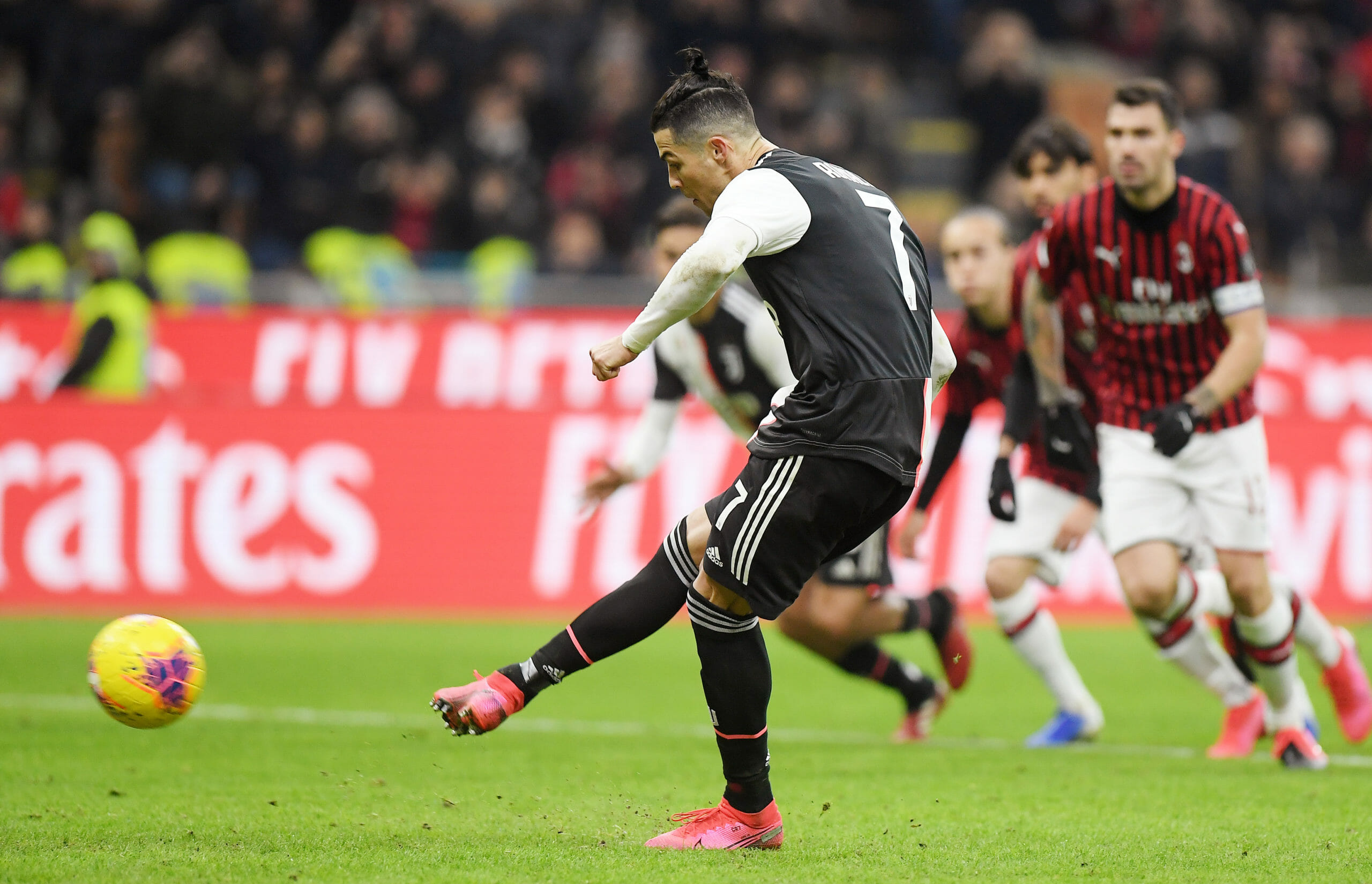 Soccer Football - Coppa Italia Semi Final First Leg - AC Milan v Juventus - San Siro, Milan, Italy - February 13, 2020   Juventus' Cristiano Ronaldo scores their first goal from the penalty spot                 REUTERS