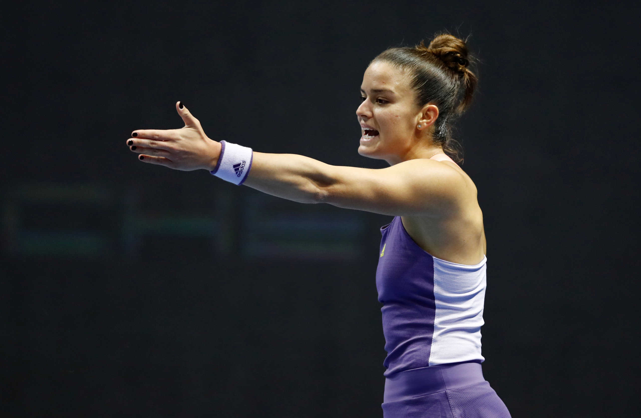 Tennis - WTA Premier - St Petersburg Ladies Trophy - Sibur Arena, Saint Petersburg, Russia - February 15, 2020   Greece's Maria Sakkari reacts during her semi final match against Kazakhstan's Elena Rybakina   REUTERS