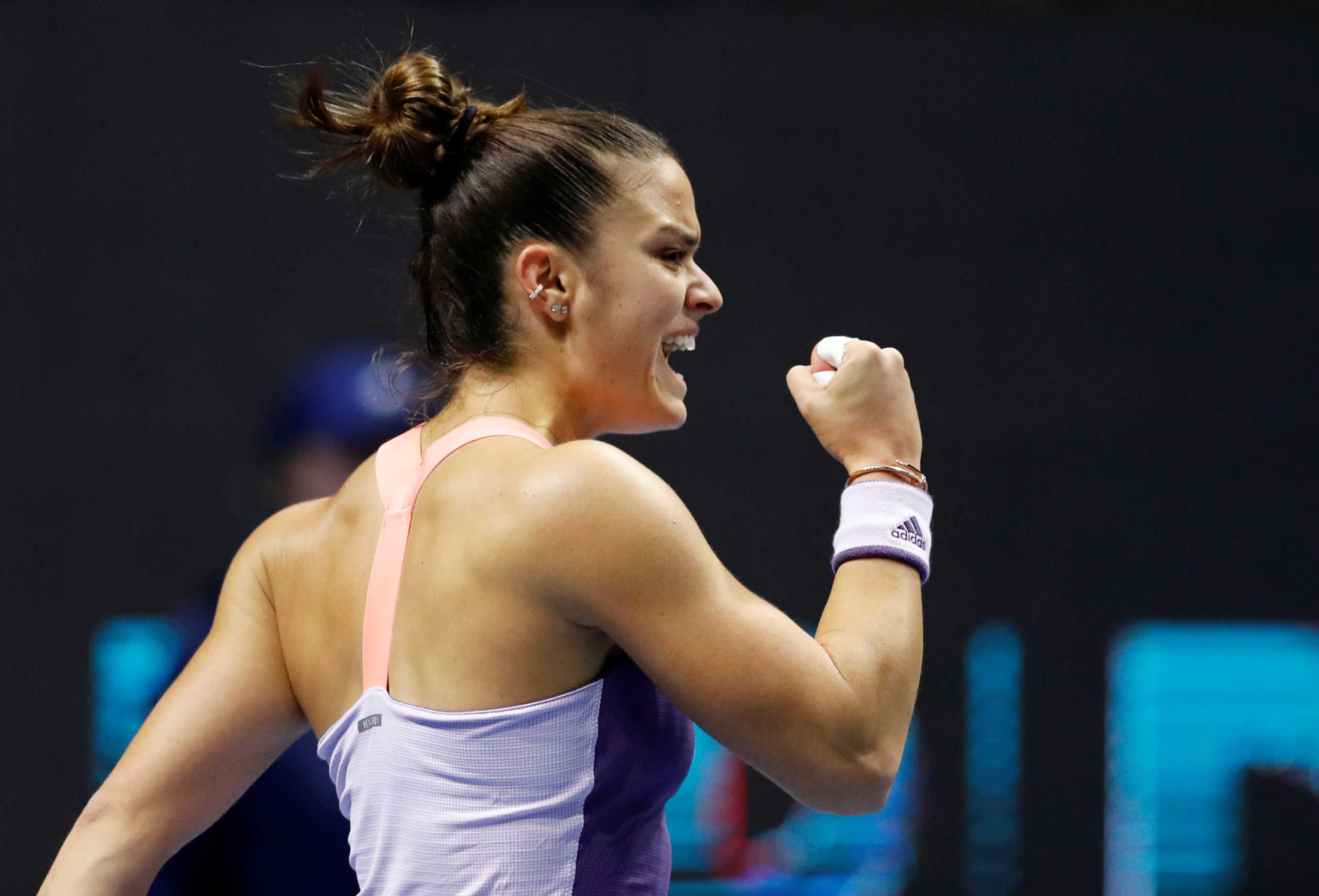 Tennis - WTA Premier - St Petersburg Ladies Trophy - Sibur Arena, Saint Petersburg, Russia - February 15, 2020   Greece's Maria Sakkari reacts during her semi final match against Kazakhstan's Elena Rybakina   REUTERS