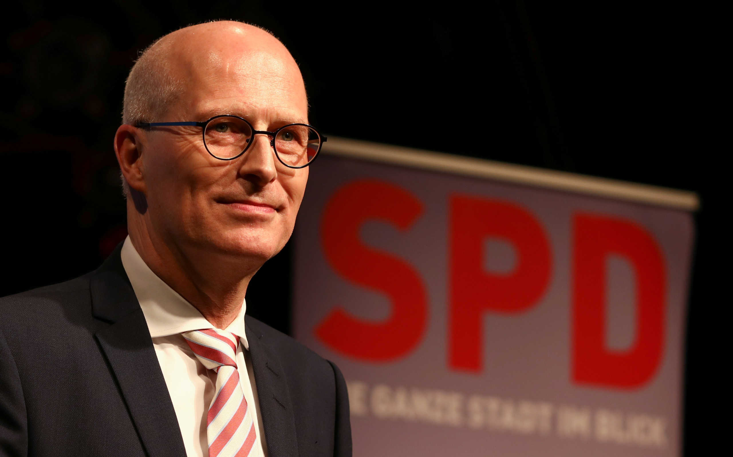 Top candidate and mayor of Hamburg Peter Tschentscher of the Social Democrats (SPD) is seen after first exit polls for the Hamburg state election in Hamburg, Germany, February 23, 2020. REUTERS