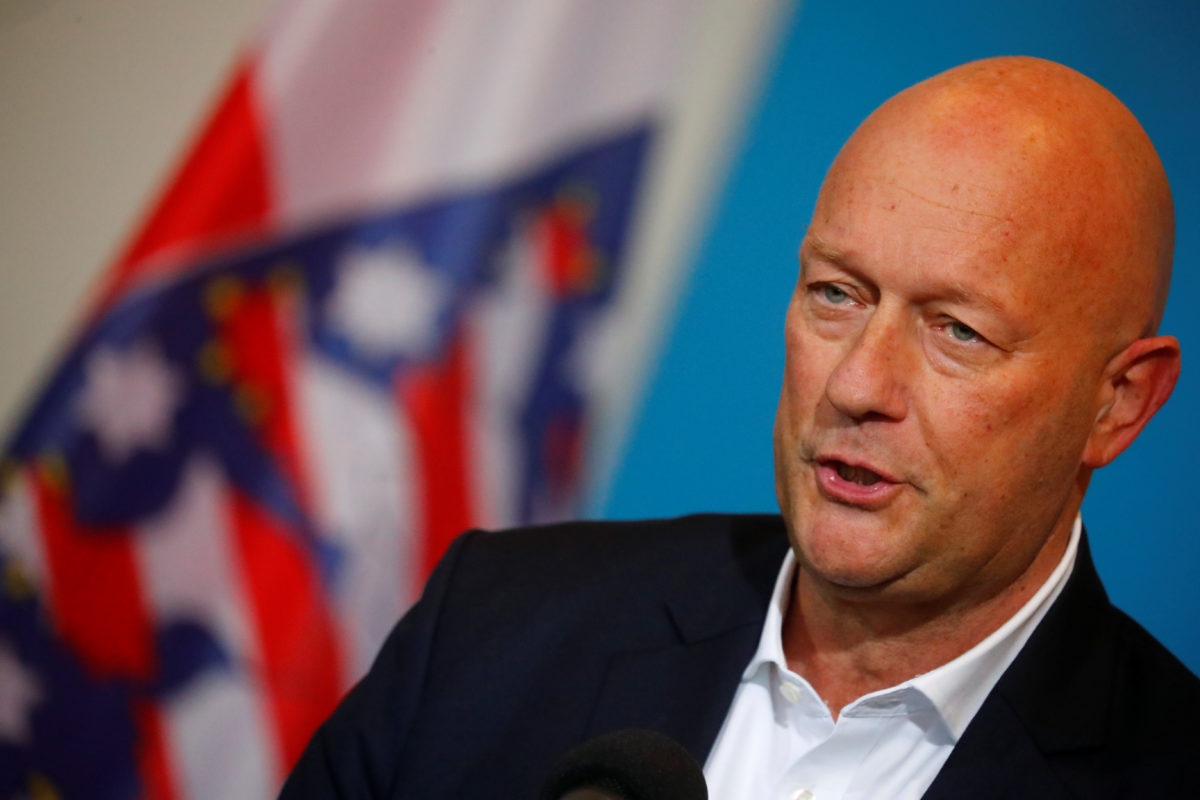 New elected Free Democratic Party FDP premier of Thuringia Thomas Kemmerich gives a statement in Erfurt, Germany, February 5, 2020. REUTERS