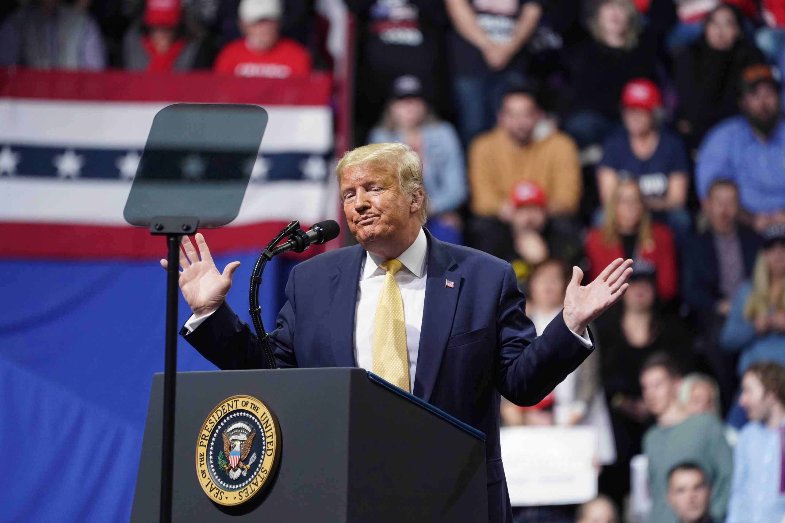 U.S. President Donald Trump gestures as he holds a campaign rally in Colorado Springs, Colorado, February 20, 2020. REUTERS