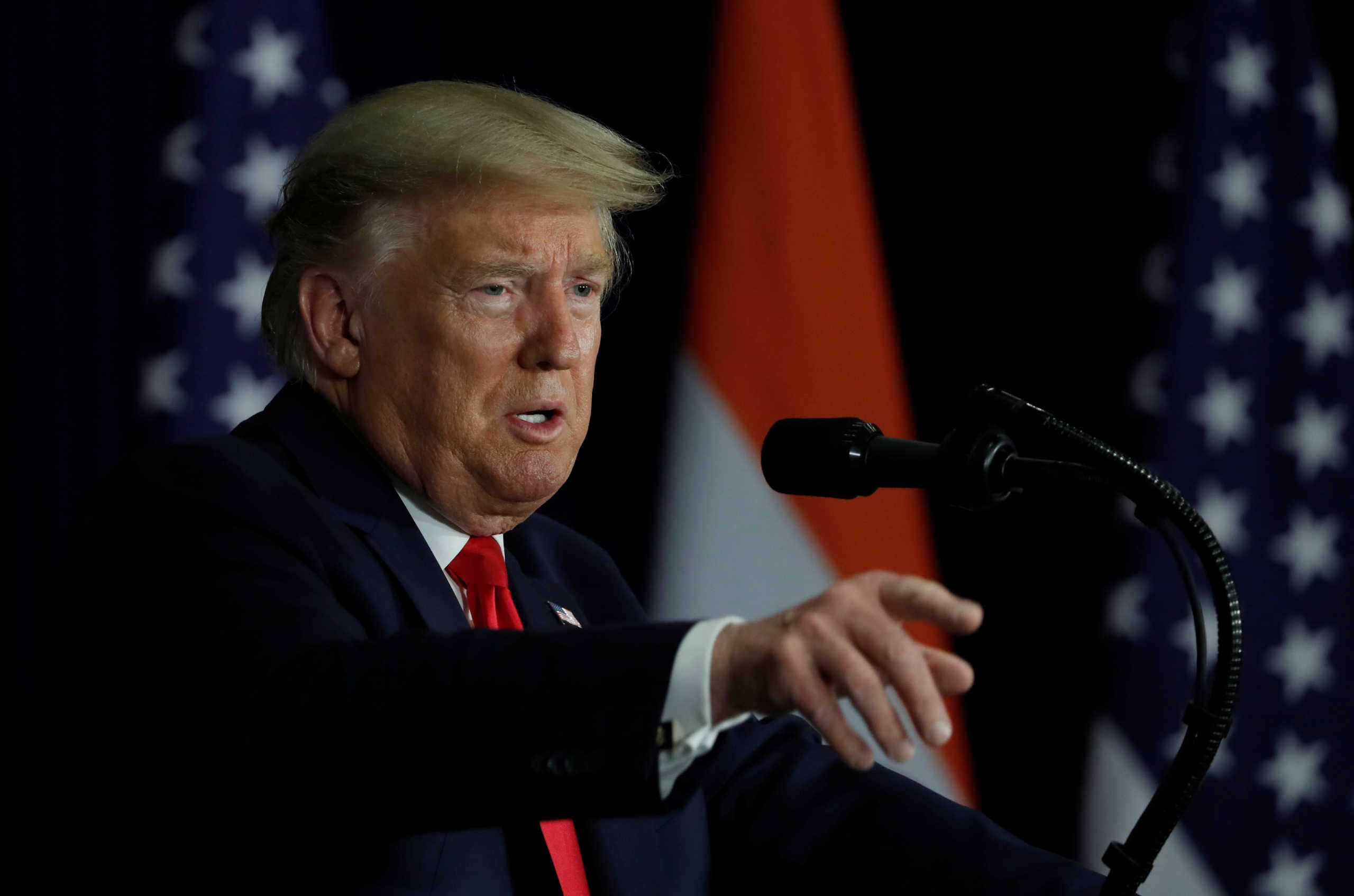 U.S. President Donald Trump speaks during a news conference in New Delhi, India, February 25, 2020. REUTERS