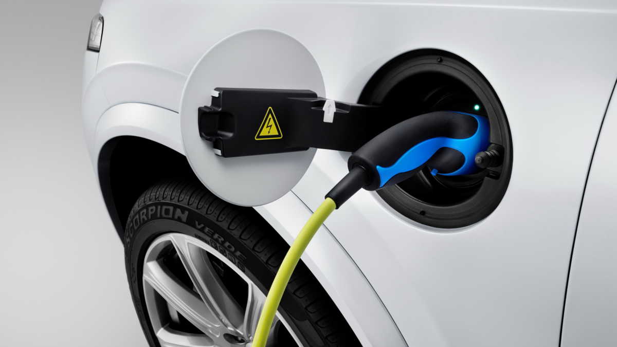 The connector for the all-new Volvo XC90 Twin Engine charge cable is located above the left front wheel arch.