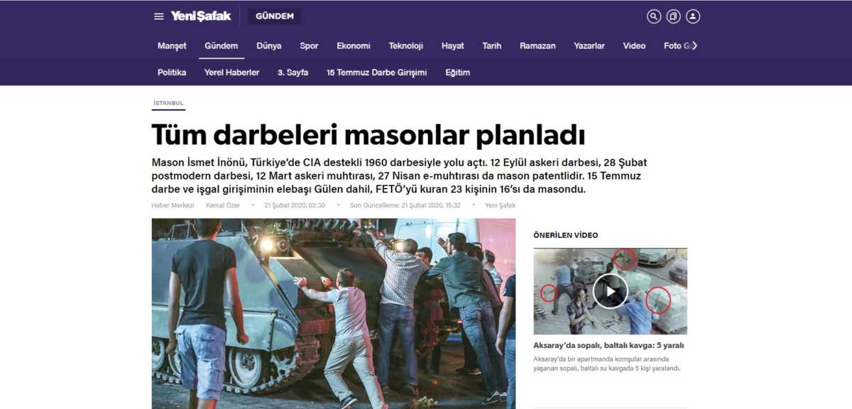 Yeni Safak: Για όλα τα δεινά της Τουρκίας φταίνε οι… μασόνοι!