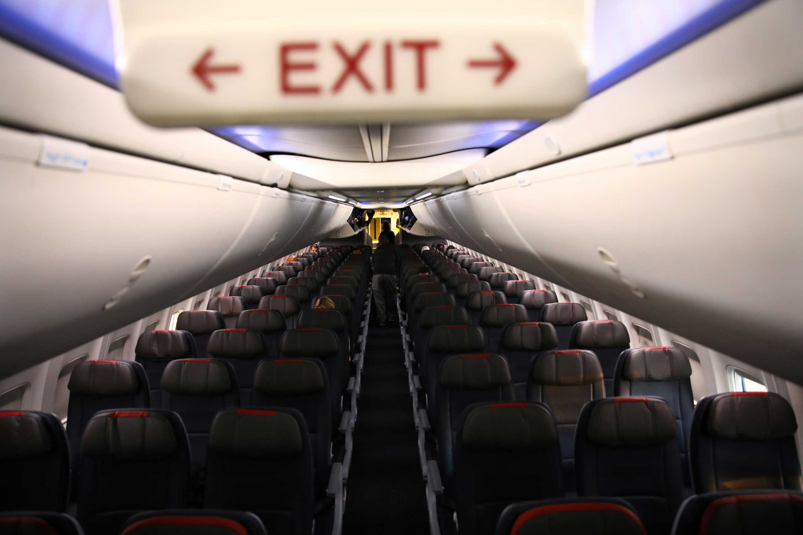 Rows of empty seats of an American Airline flight are seen, as coronavirus disease (COVID-19) disruption continues across the global industry, during a flight between Washington D.C. and Miami, in Washington, U.S., March 18, 2020. REUTERS