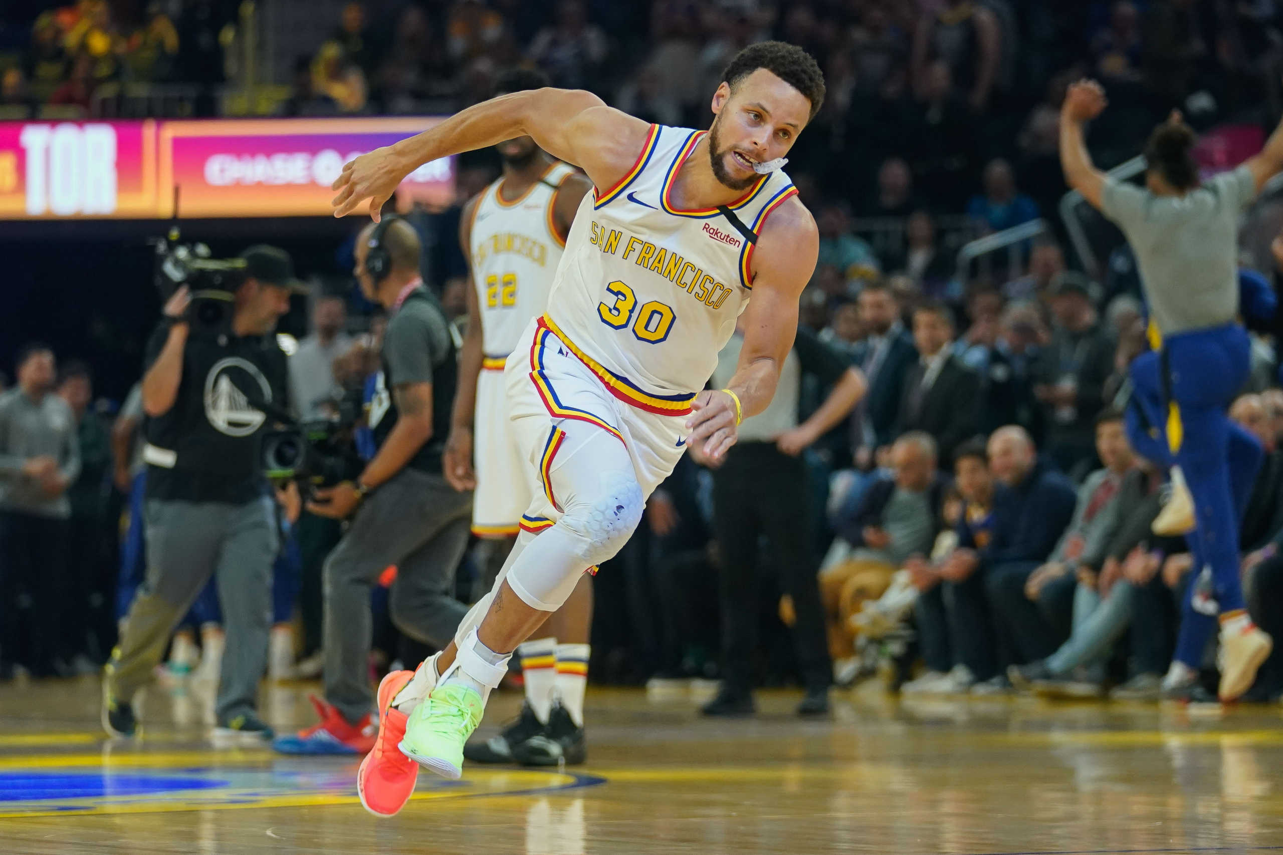 Mar 5, 2020; San Francisco, California, USA; Golden State Warriors guard Stephen Curry (30) warms up before the game against the Toronto Raptors at Chase Center. Mandatory Credit: Stan Szeto-USA TODAY Sports