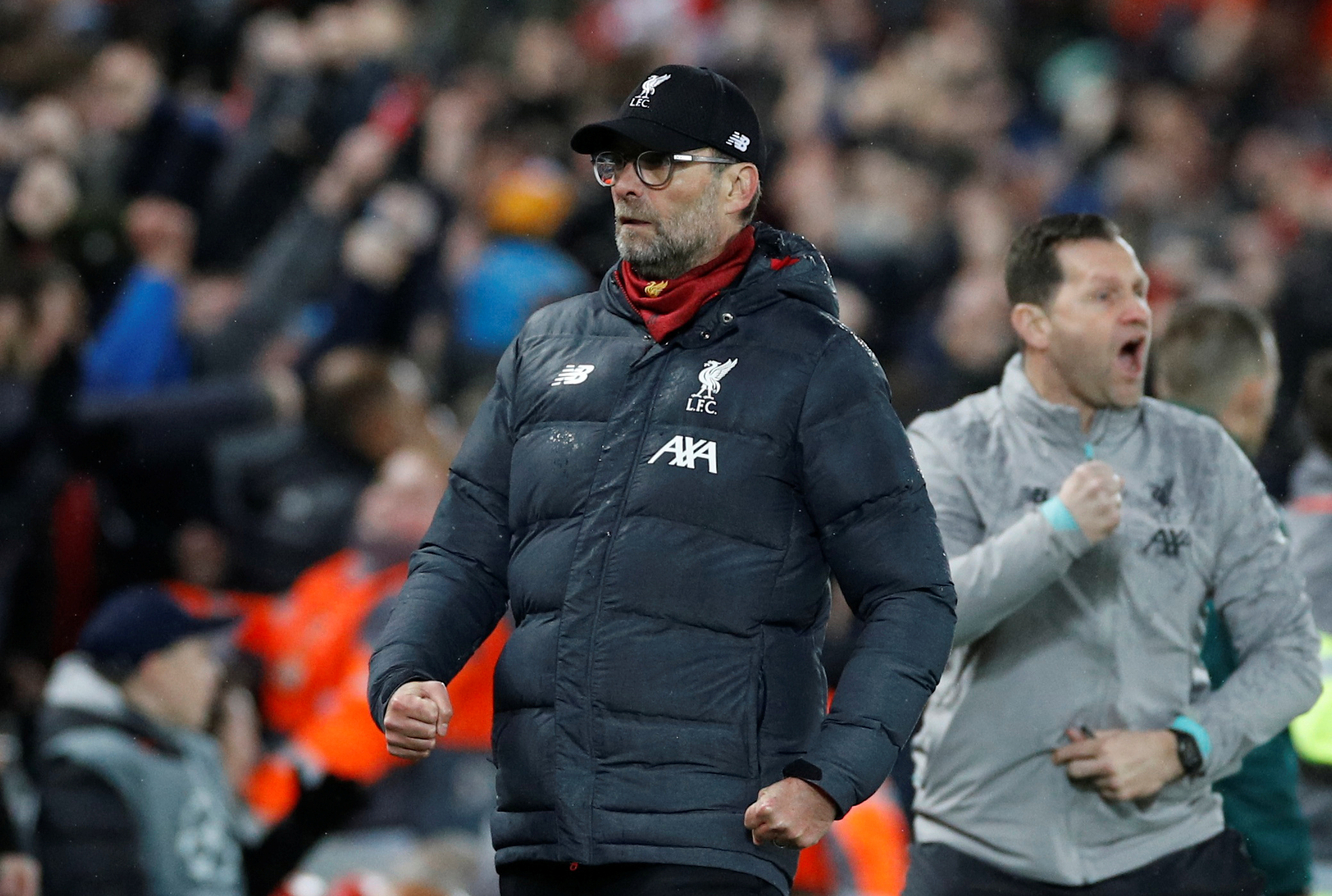 Soccer Football - Champions League - Round of 16 Second Leg - Liverpool v Atletico Madrid - Anfield, Liverpool, Britain - March 11, 2020  Liverpool manager Juergen Klopp celebrates their first goal    REUTERS