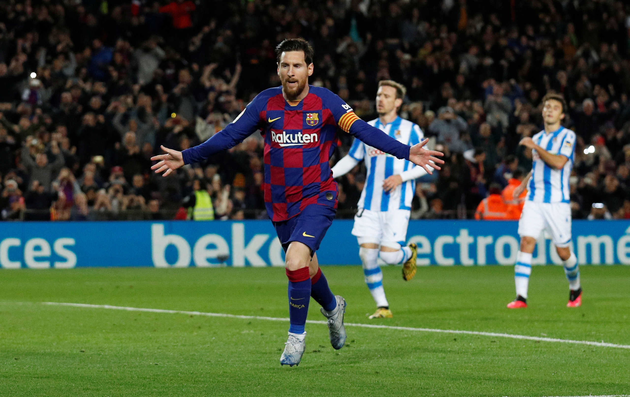 Soccer Football - La Liga Santander - FC Barcelona v Real Sociedad - Camp Nou, Barcelona, Spain - March 7, 2020  Barcelona's Lionel Messi celebrates scoring their first goal   REUTERS