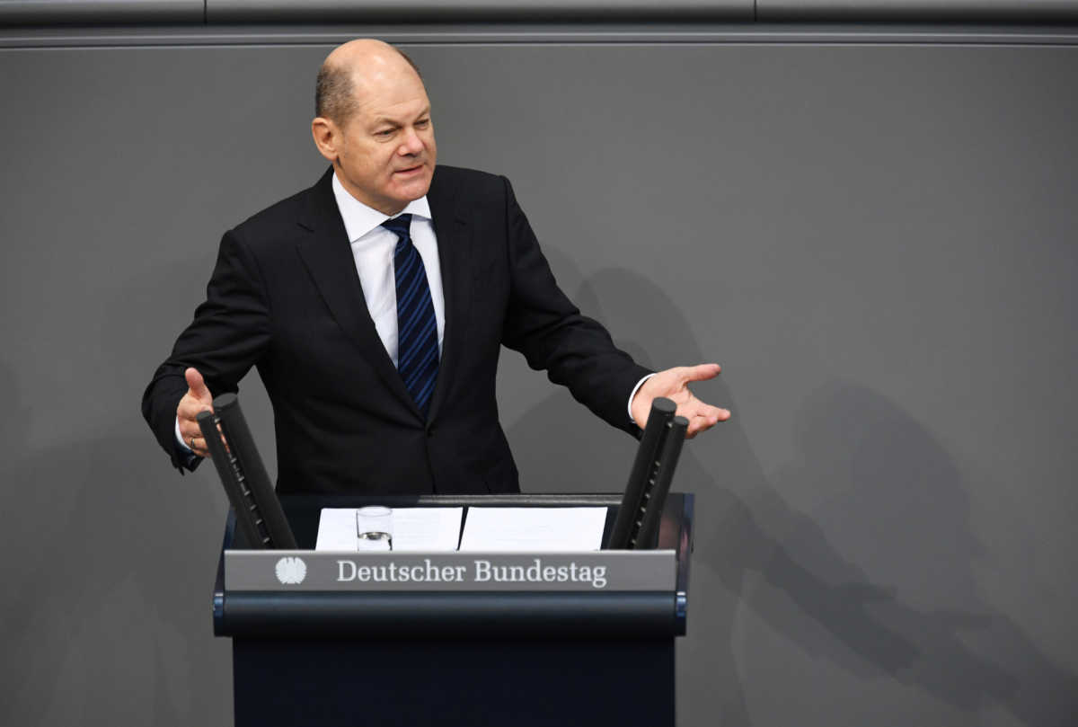 German Minister of Finance Olaf Scholz speaks during a plenum session at the lower house of parliament, Bundestag, in Berlin, Germany March 13, 2020.  REUTERS