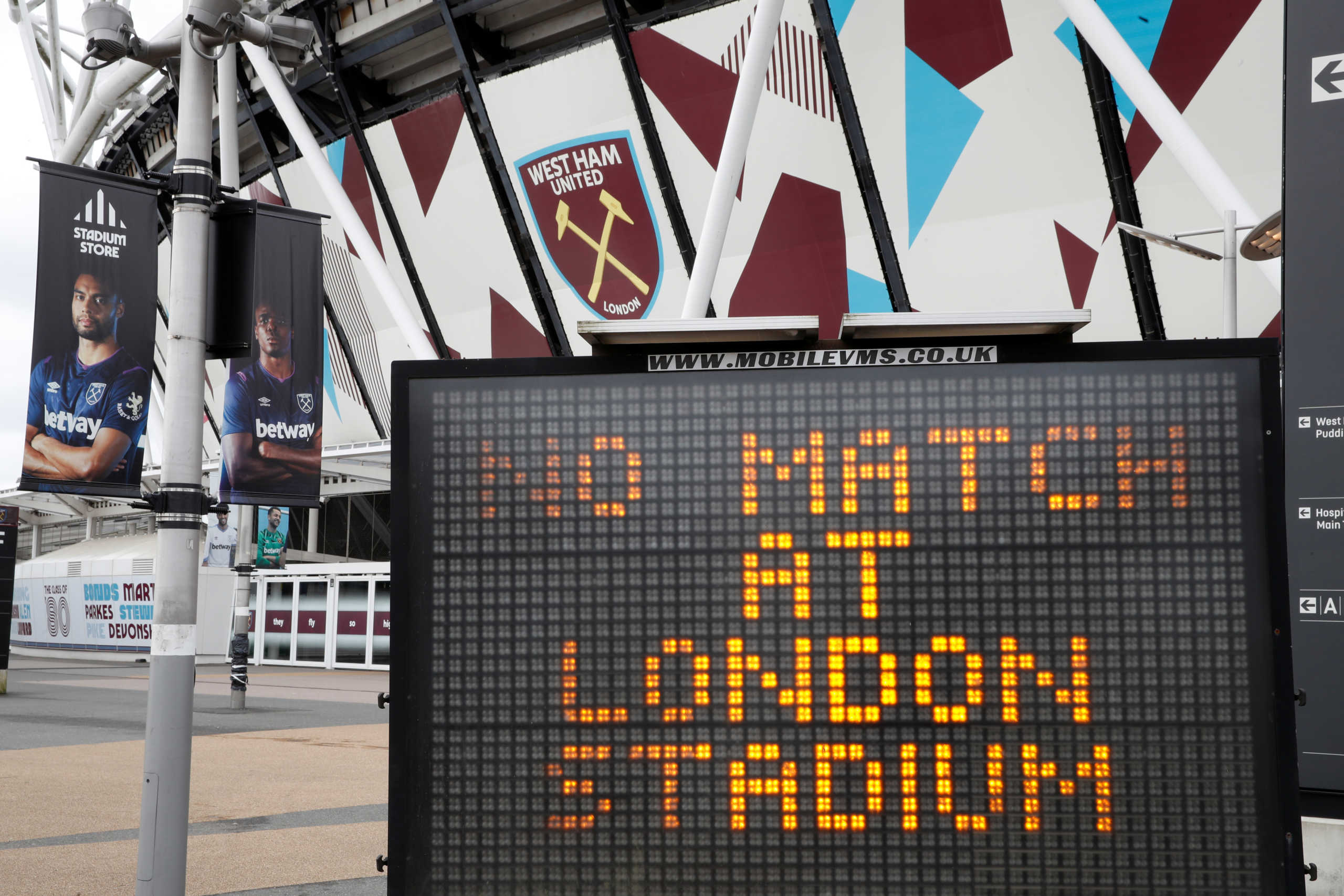 Soccer Football - Premier League - Coronavirus impact on the Premier League - London Stadium, London, Britain - March 15, 2020   General view outside the London Stadium as the Premier League is suspended due to the number of coronavirus cases growing around the world   Action Images via Reuters