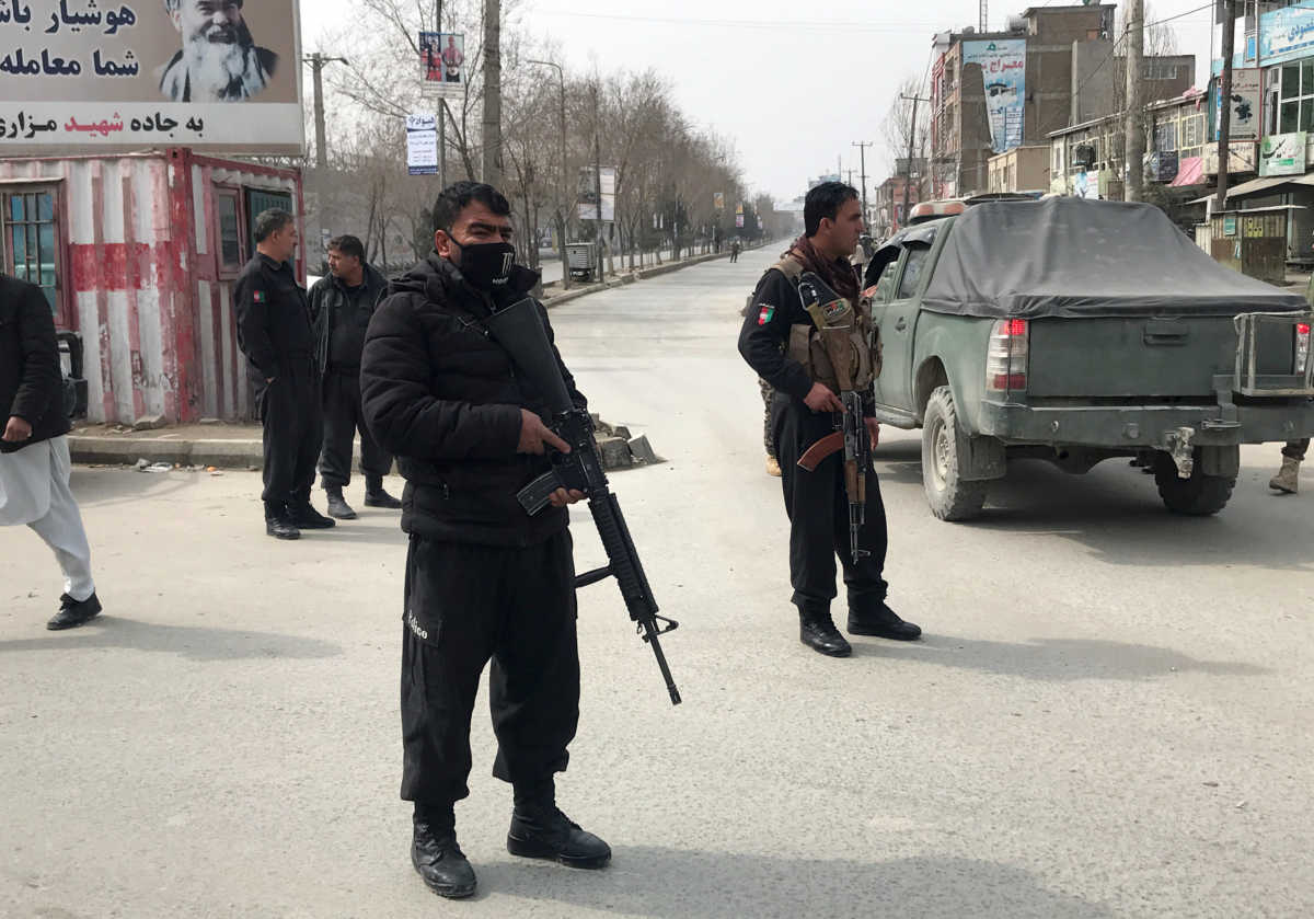 Afghan security forces keep watch near the site of an attack in Kabul, Afghanistan March 6, 2020. REUTERS