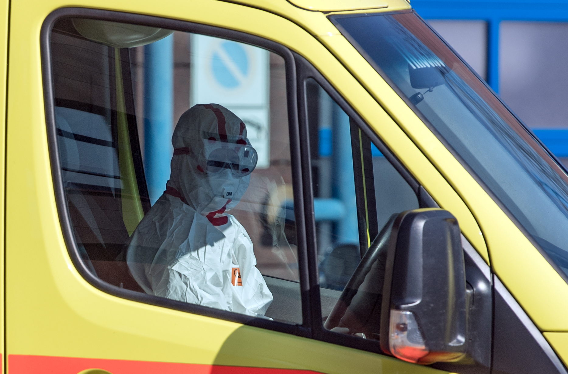 An ambulance car carries an Italian patient infected with coronavirus arrives at the Helios hospital in Leipzig, Germany, March 25, 2020, as the spread of the coronavirus disease (COVID-19) continues.          Hendrik Schmidt