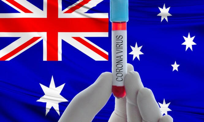 corona virus and flag