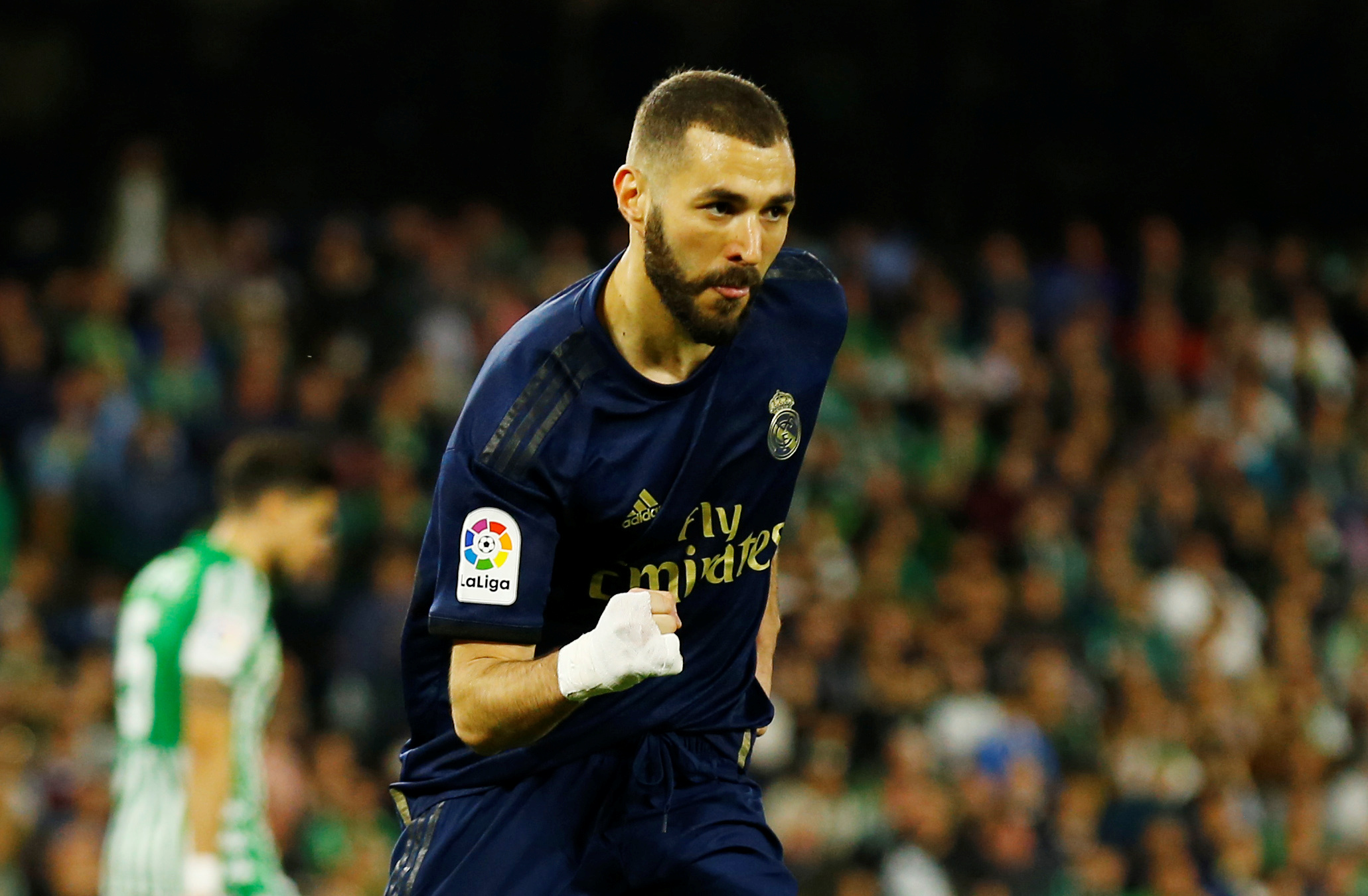 Soccer Football - La Liga Santander - Real Betis v Real Madrid - Estadio Benito Villamarin, Seville, Spain - March 8, 2020   Real Madrid's Karim Benzema celebrates scoring their first goal    REUTERS