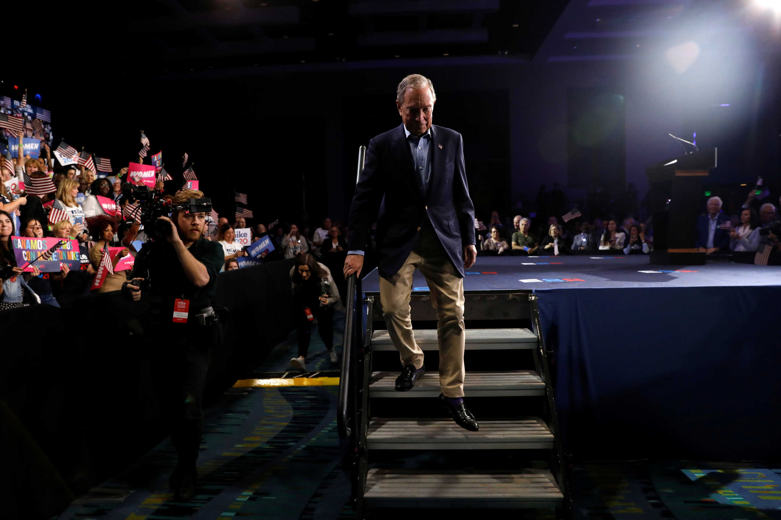 Democratic U.S. presidential candidate Michael Bloomberg departs after addressing supporters at his Super Tuesday night rally in West Palm Beach, Florida, U.S., March 3, 2020. REUTERS