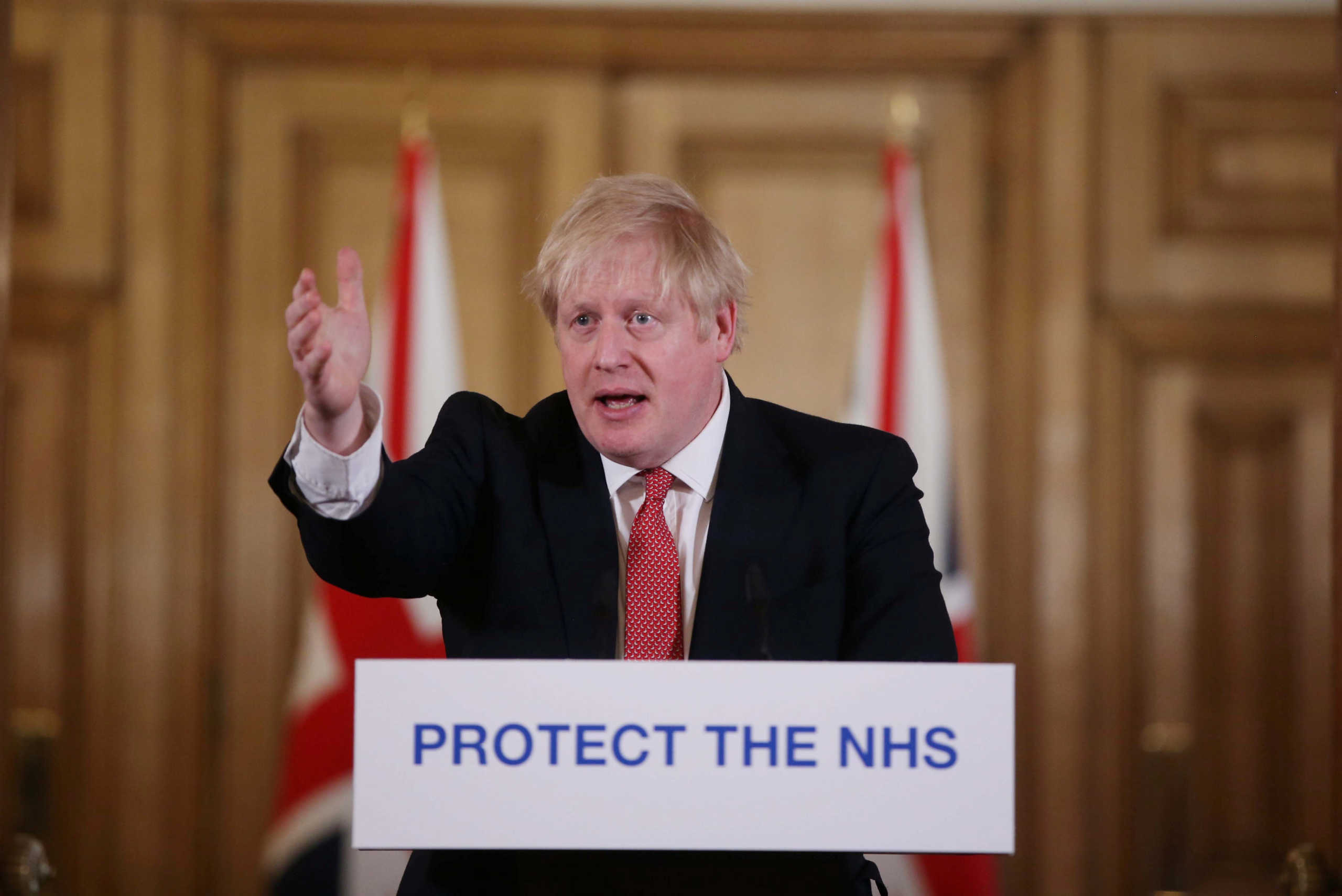 Prime Minister Boris Johnson speaks during a news conference on the ongoing situation with the coronavirus disease (COVID-19) in London, Britain March 22, 2020.  Ian Vogler