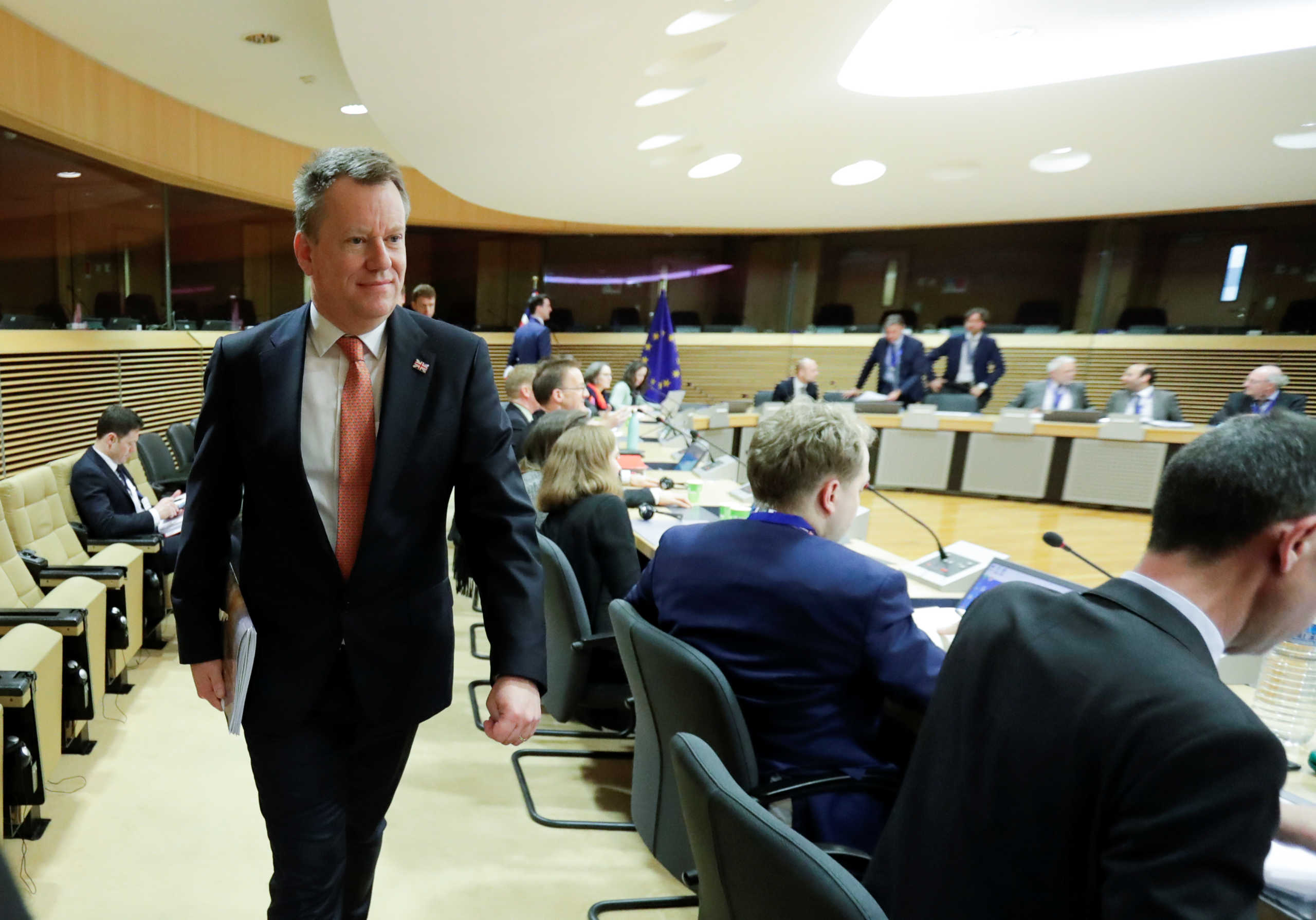 British Prime Minister's Europe adviser David Frost walks at start of the first round of post -Brexit trade deal talks between the EU and the United Kingdom, in Brussels, Belgium March 2, 2020. Oliver Hoslet