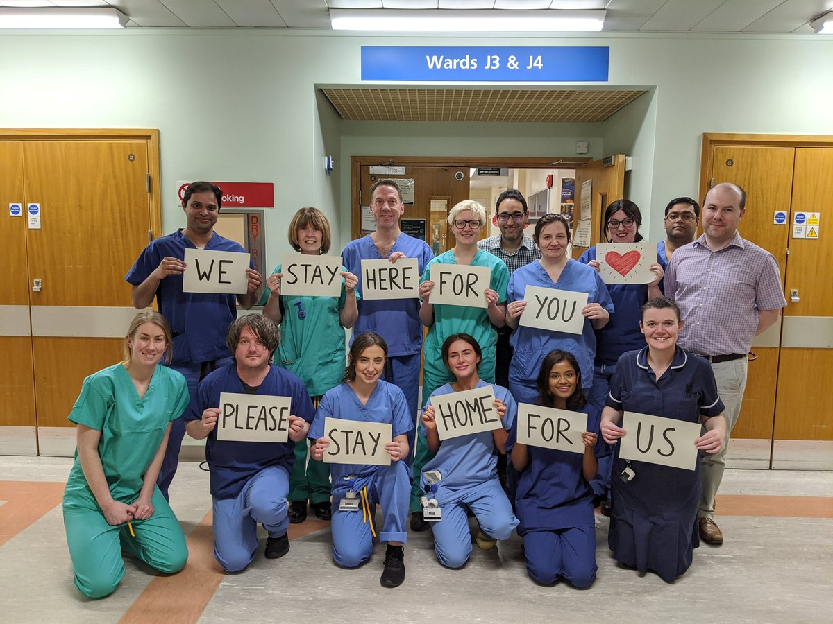 North Manchester General Hospital Infectious Diseases ward team urges people to stay home, in Manchester, Britain March 20, 2020 in this picture obtained from social media.  SARAH LAWRENCE