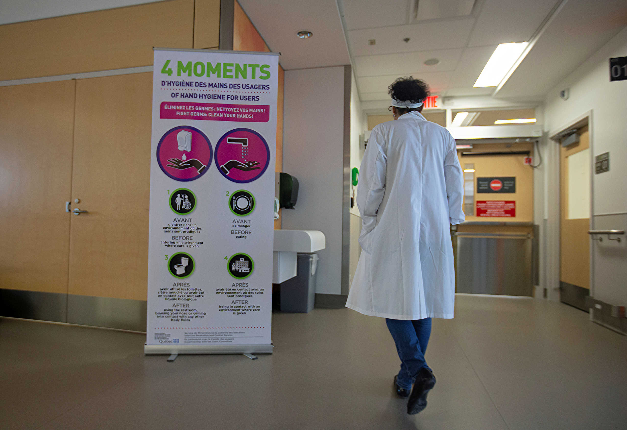 A sign for washing hands is seen during a news media tour of quarantine facilities for treating novel coronavirus at Jewish General Hospital in Montreal, Quebec, Canada March 2, 2020.  REUTERS