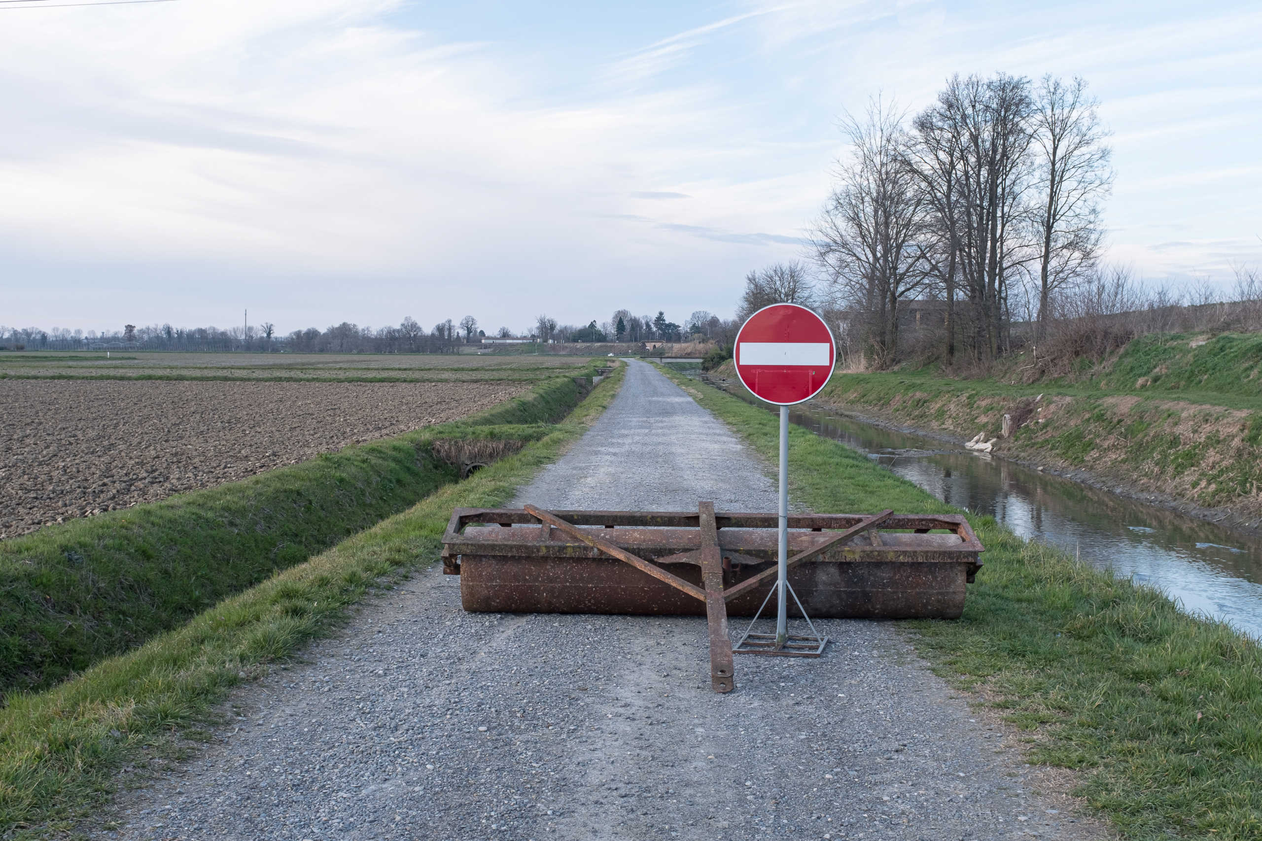 Life inside a red zone: A stop sign is seen on a blocked road in San Fiorano, on the 17th day of quarantine in one of the 11 small towns in northern Italy that has been on lockdown since February, in this picture taken by schoolteacher Marzio Toniolo, March 8, 2020. Picture taken March 8, 2020. Marzio Toniolo