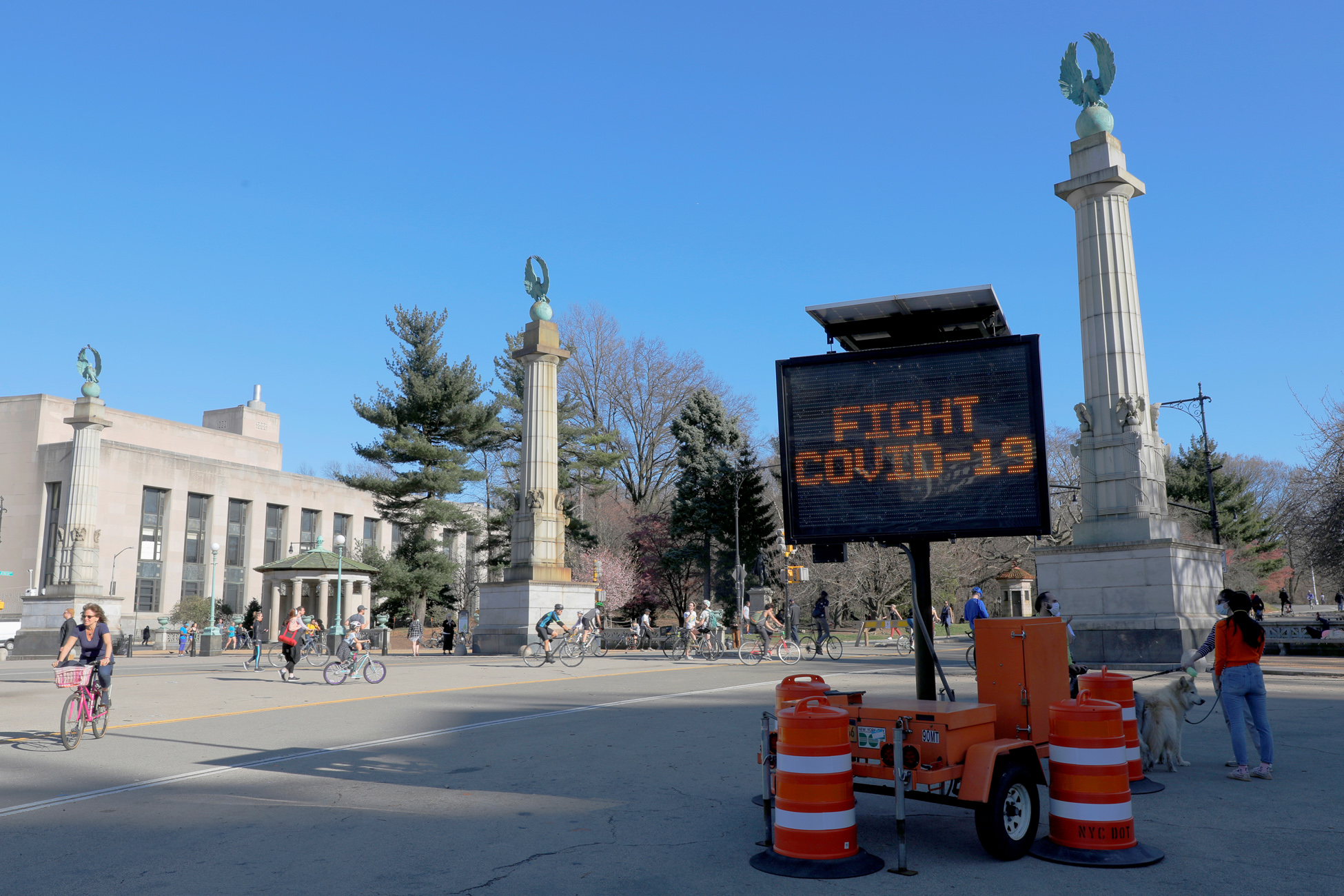 Signage is seen at an entry point to Prospect Park during the outbreak of the coronavirus disease (COVID-19) in Brooklyn, New York City, U.S., March 27, 2020. REUTERS