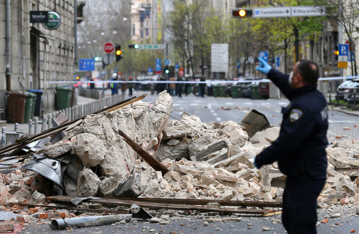 Debris are seen on a street following an earthquake, in Zagreb, Croatia March 22, 2020. REUTERS