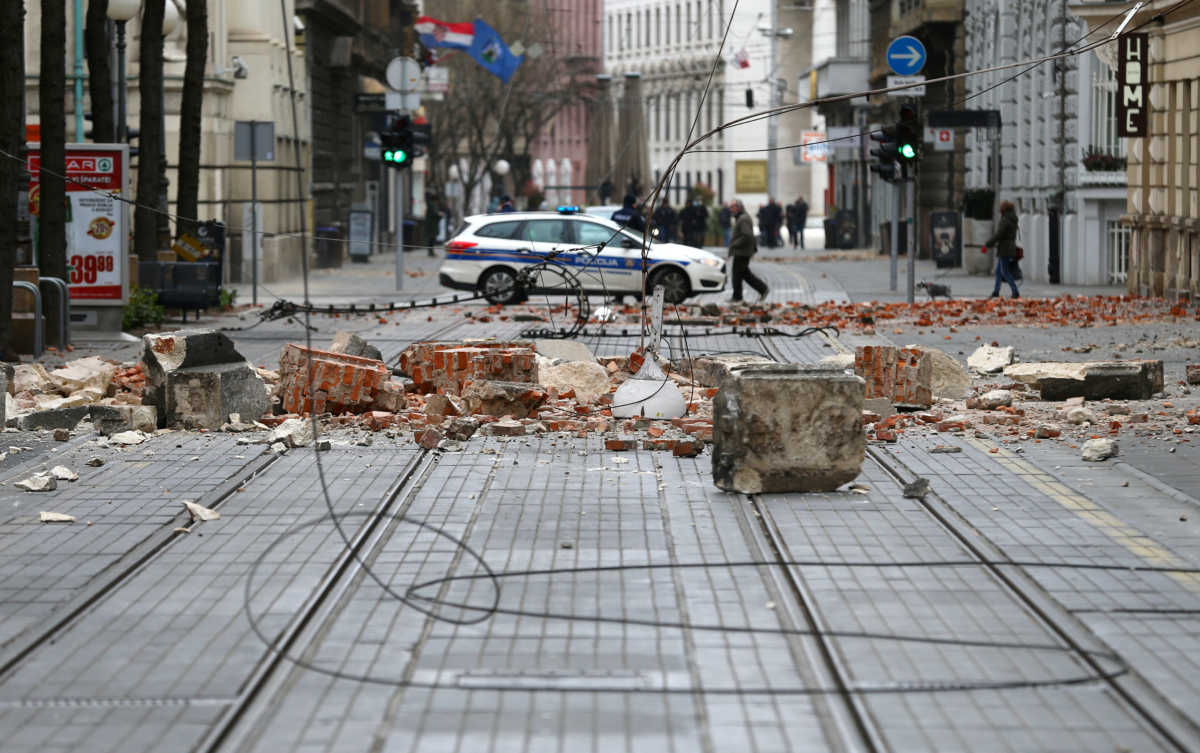 Debris are seen on a street following an earthquake, in Zagreb, Croatia March 22, 2020. REUTERS