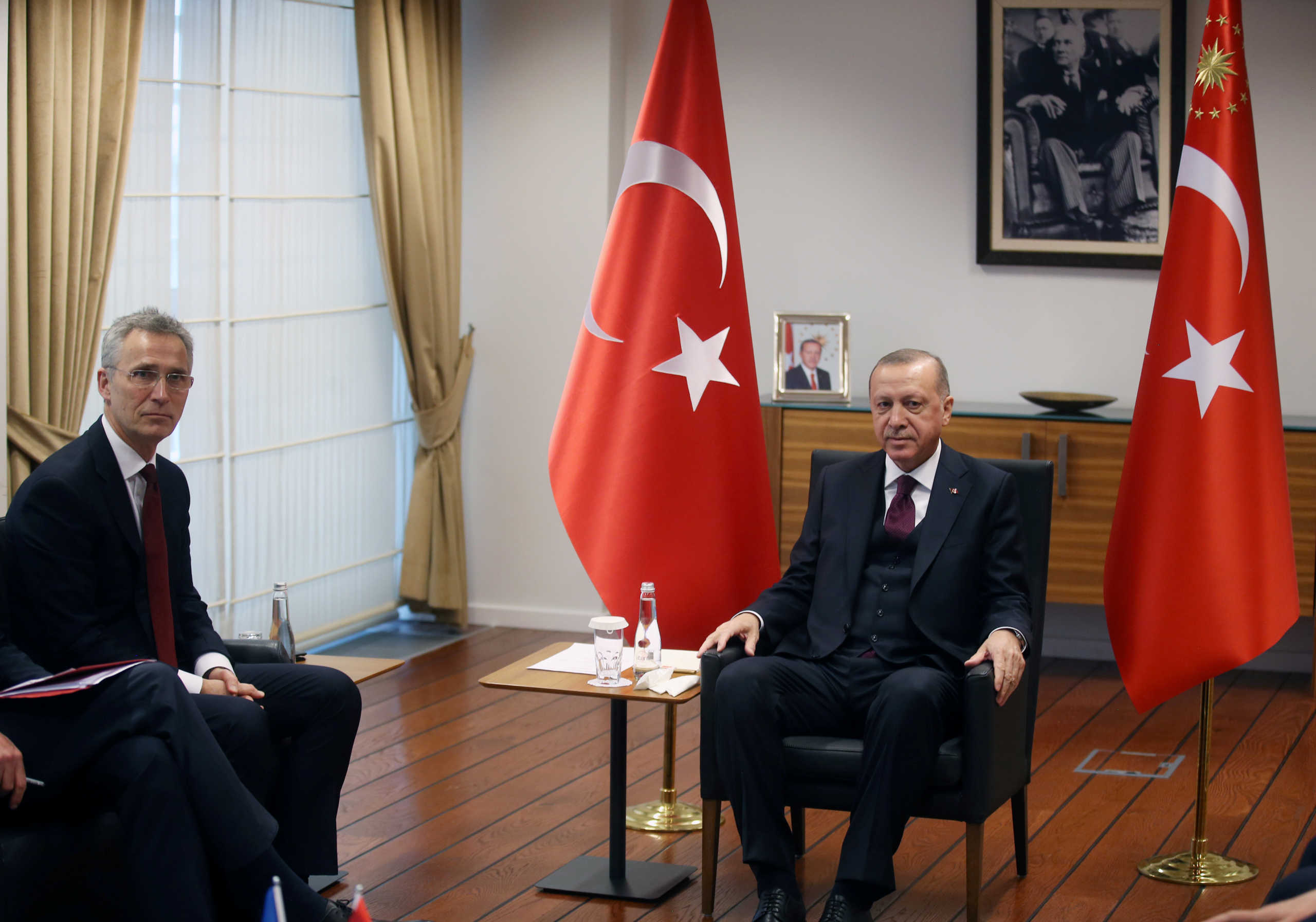 Turkish President Tayyip Erdogan meets with NATO Secretary General Jens Stoltenberg in Brussels, Belgium, March 9, 2020. Turkish Presidential Press Office