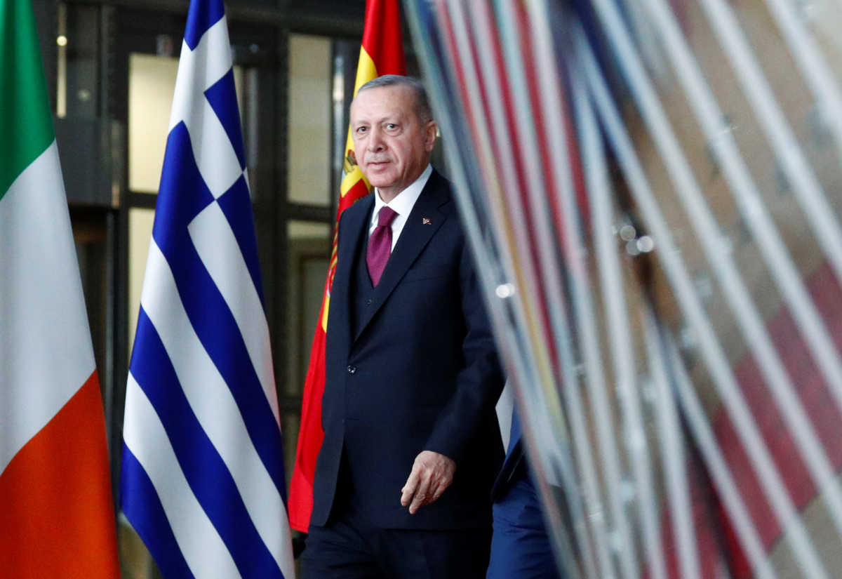 Turkish President Tayyip Erdogan arrives for a meeting with EU Council President Charles Michel in Brussels, Belgium March 9, 2020. REUTERS