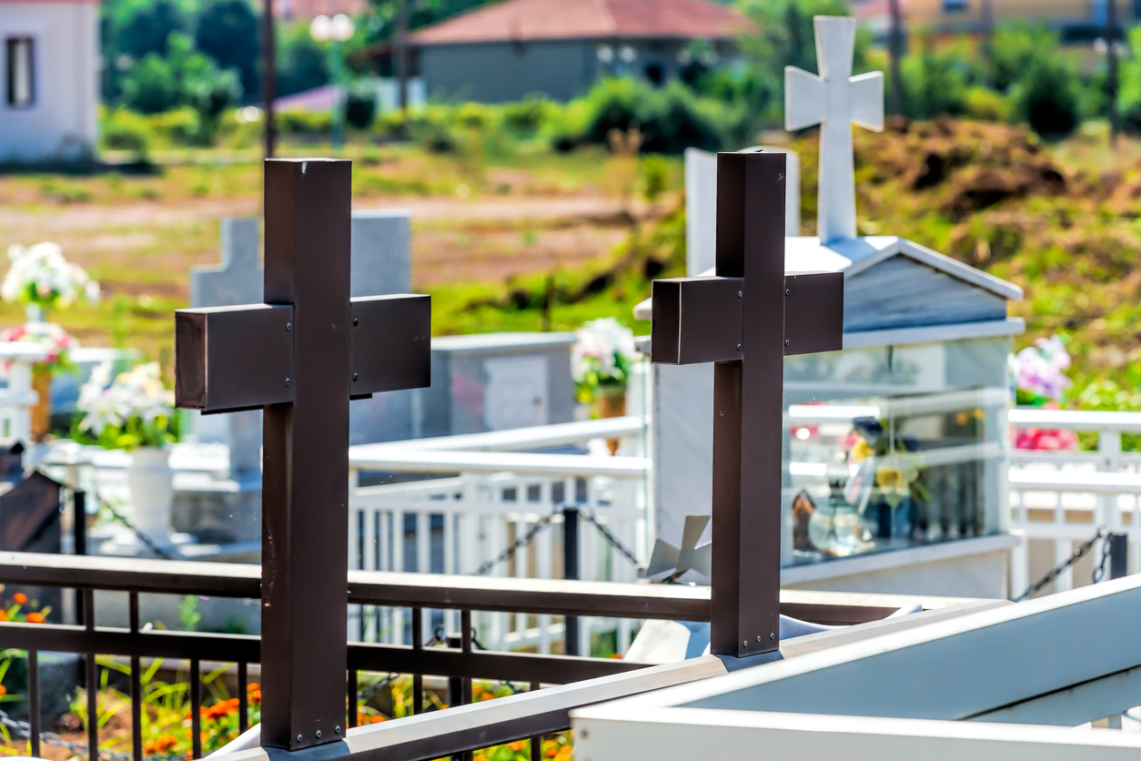Cross Tombstone at Greek Orthodox Cemetery in Greece