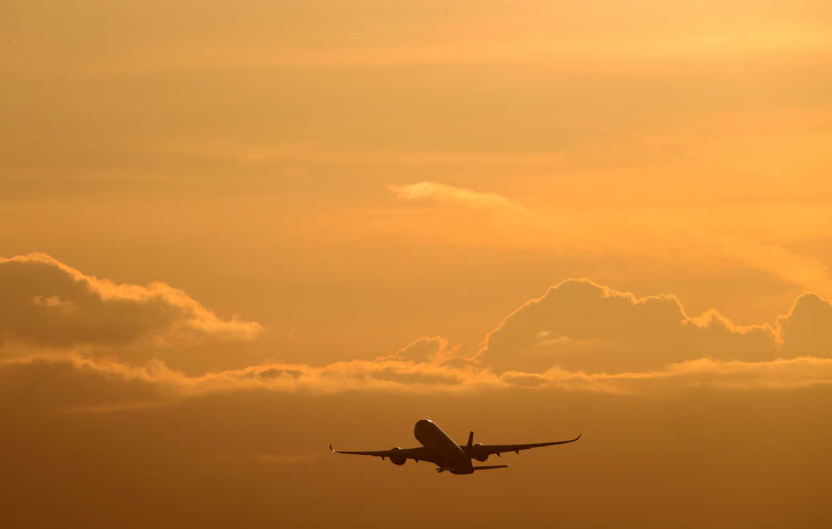 An air plane takes off from the airport as air traffic is effected by the spread of the coronavirus disease (COVID-19) in Frankfurt, Germany, March 16, 2020.   REUTERS