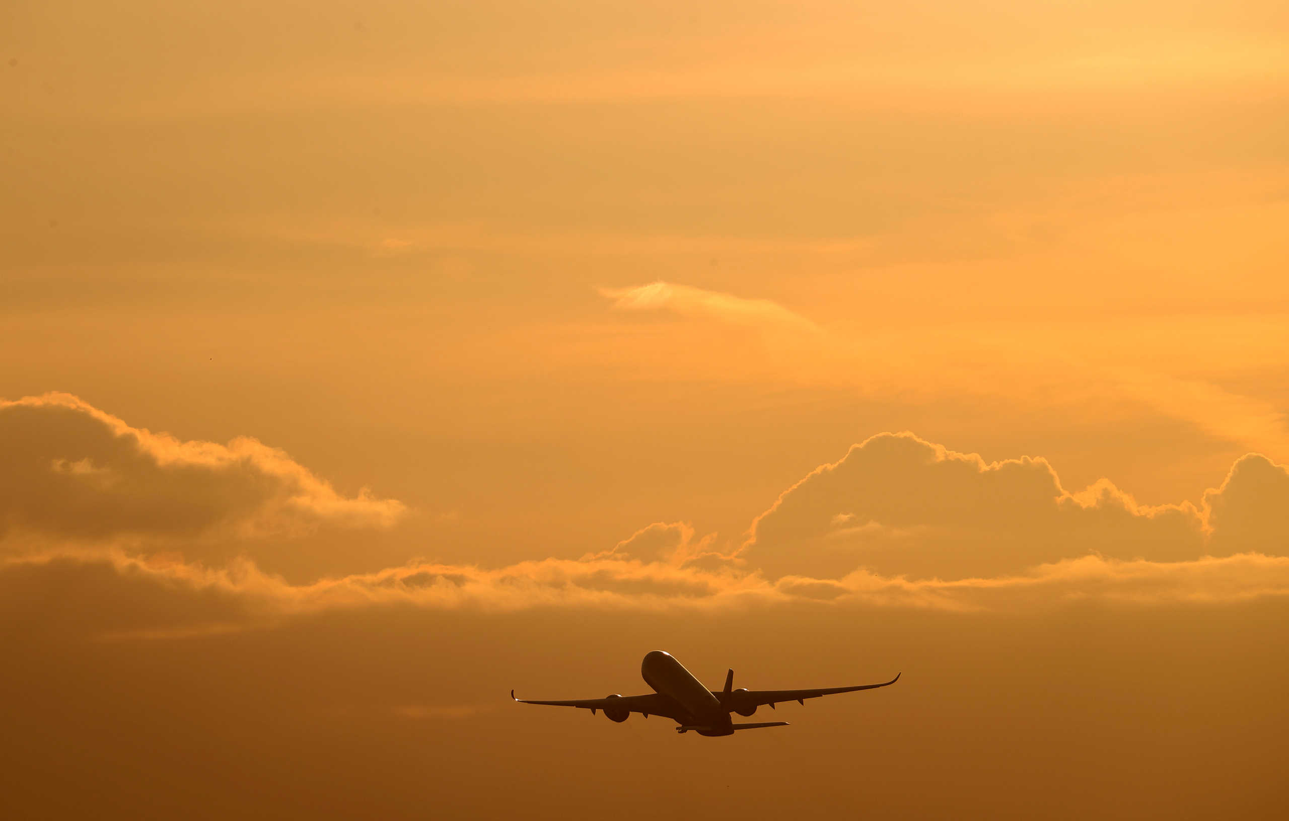 An air plane takes off from the airport as air traffic is effected by the spread of the coronavirus disease (COVID-19) in Frankfurt, Germany, March 16, 2020.   REUTERS