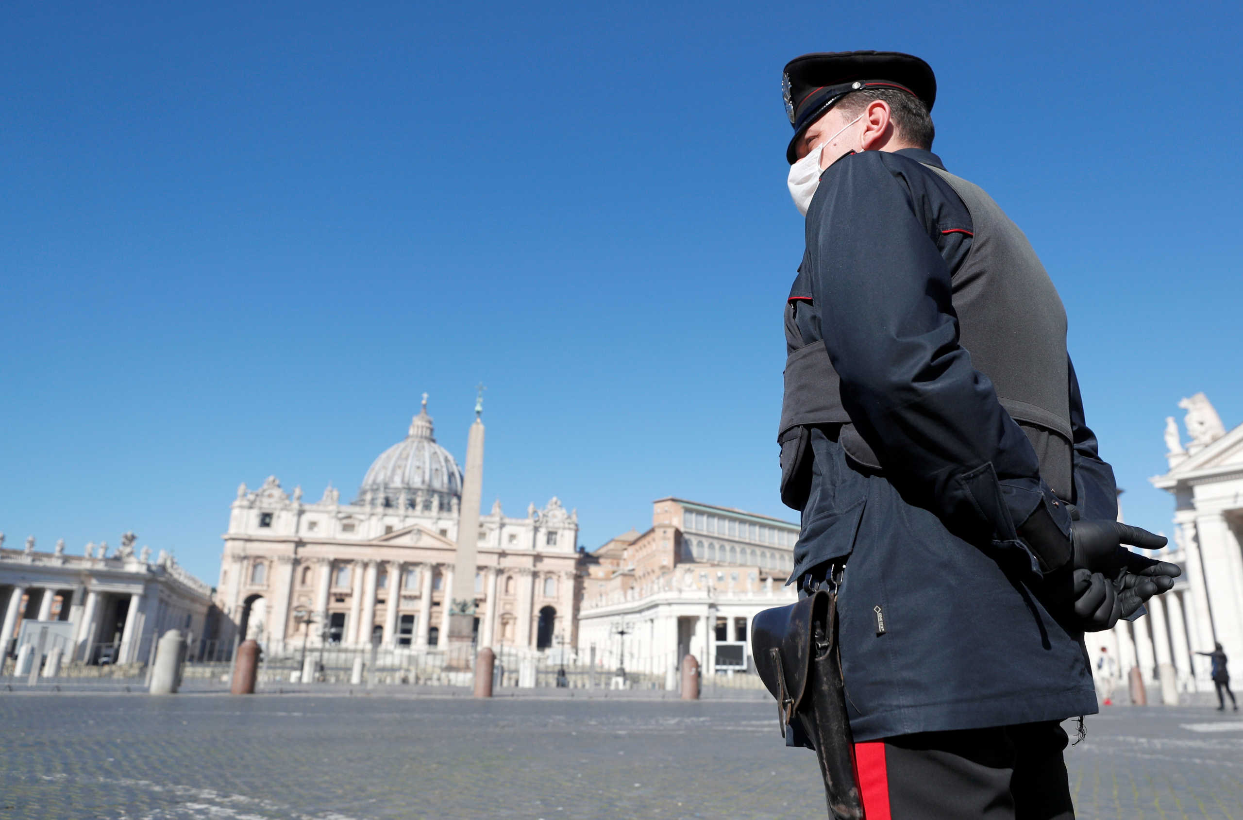 A view of an empty St. Peter's Square as Pope Francis gives his weekly general audience via transmitted video a day after the Vatican closed the square and Basilica due to coronavirus concerns, as seen from Rome, Italy, March 11, 2020. REUTERS