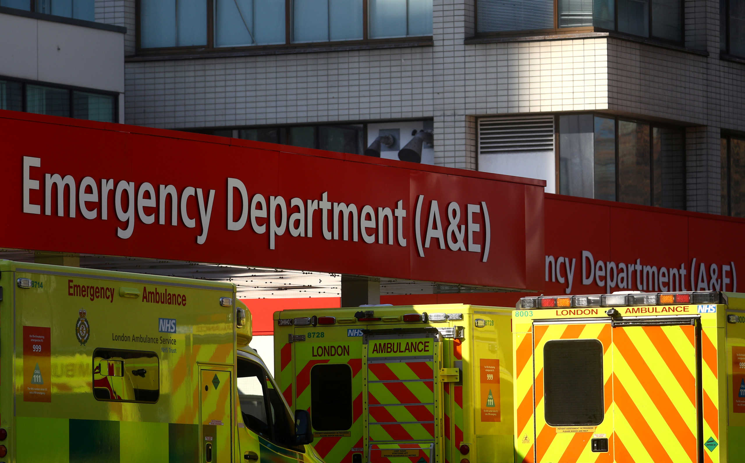 General view of ambulances outside St Thomas' hospital as the spread of the coronavirus disease (COVID-19) in London, Britain, March 26, 2020. REUTERS