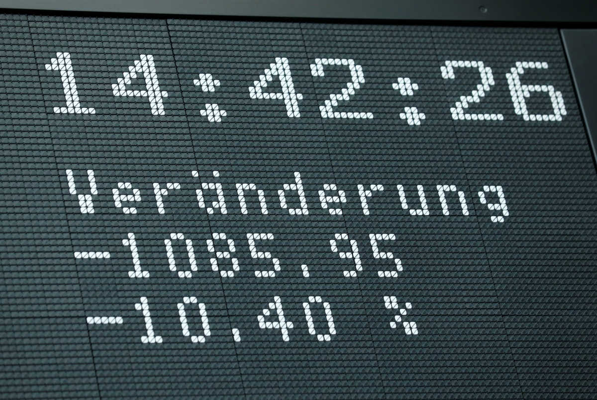 Stock market value is pictured at Frankfurt's stock exchange in Frankfurt, Germany, March 12, 2020.    REUTERS
