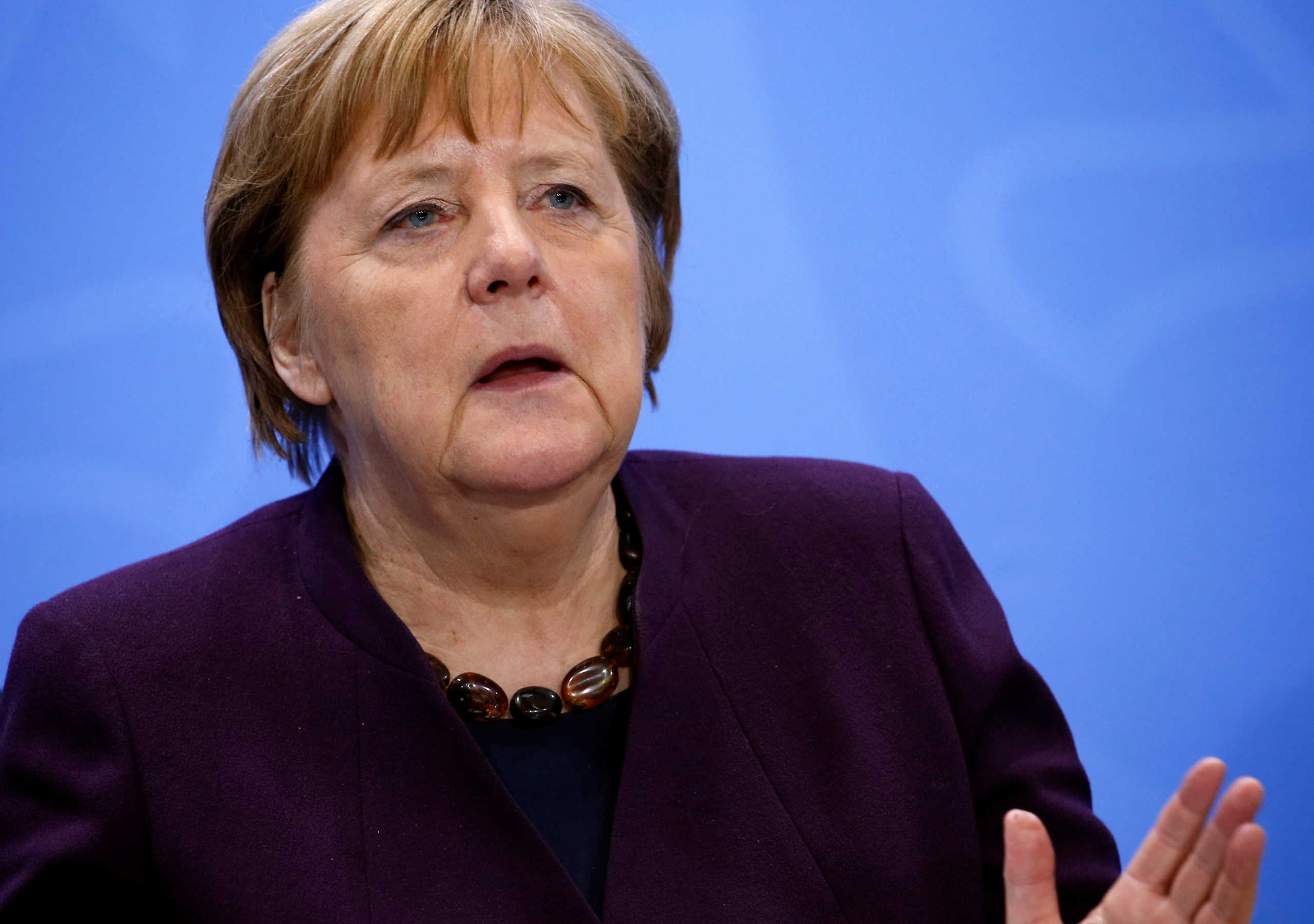 German Chancellor Angela Merkel attends a news conference after a meeting with federal state leaders at the Chancellery in Berlin, Germany March 12, 2020. REUTERS
